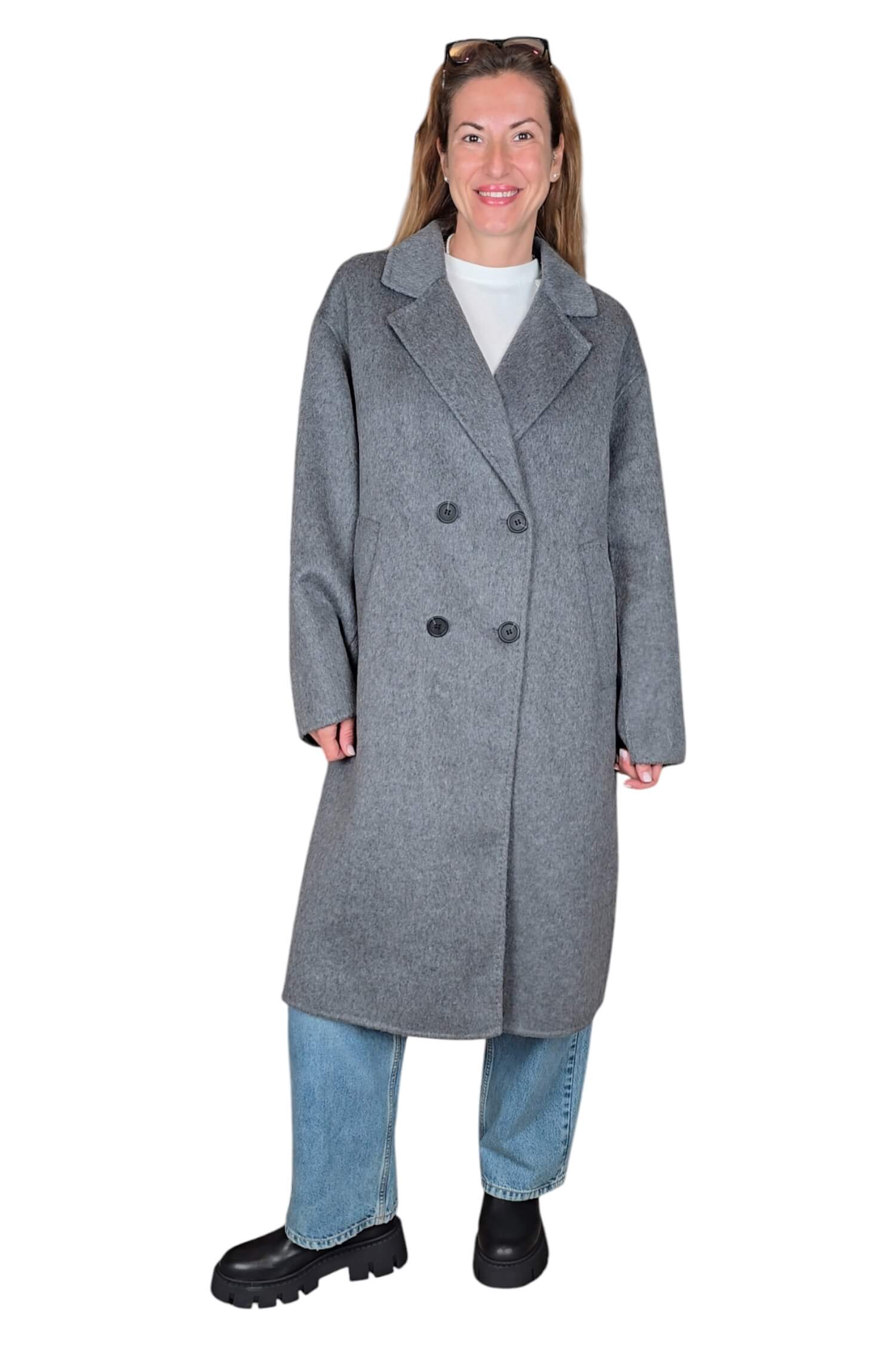 Women's long transitional woolen coat VICOLO gray (wool blend)