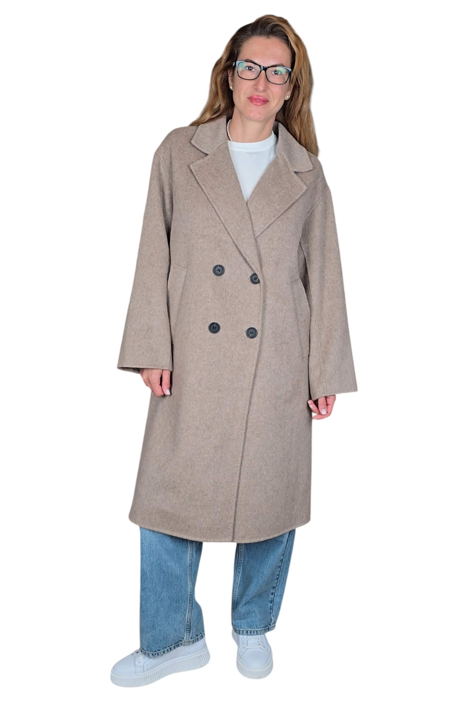 Women's long transitional woolen coat VICOLO beige (wool blend)