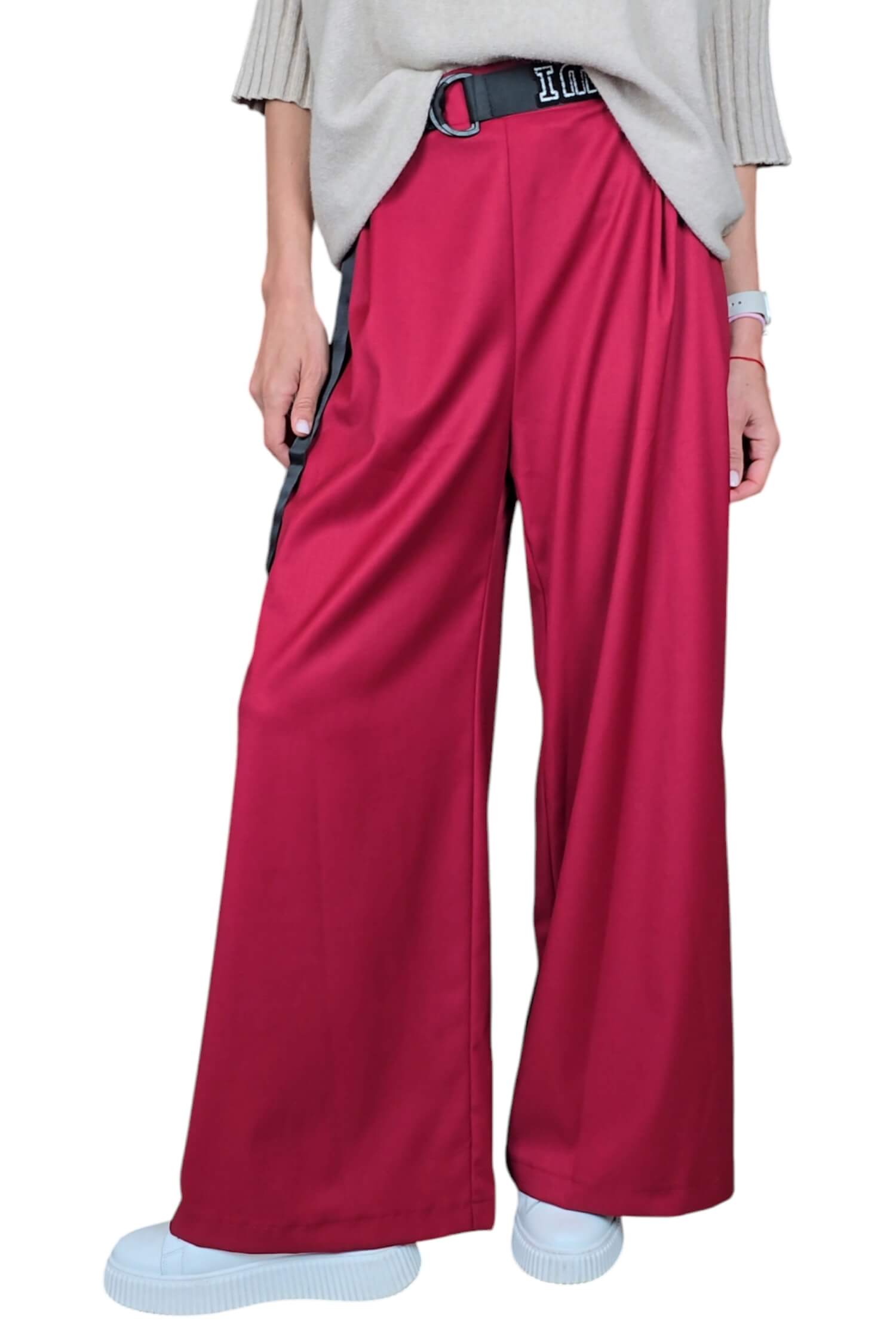 Women's wide trousers with belt IMPERIAL burgundy