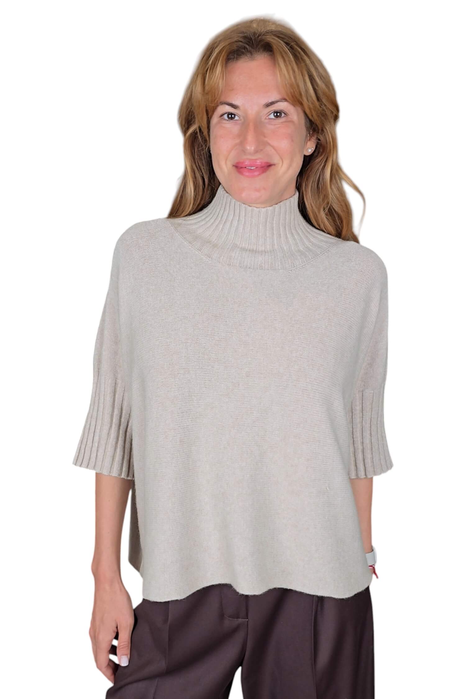 Women's oversize sweater with turtleneck IMPERIAL beige