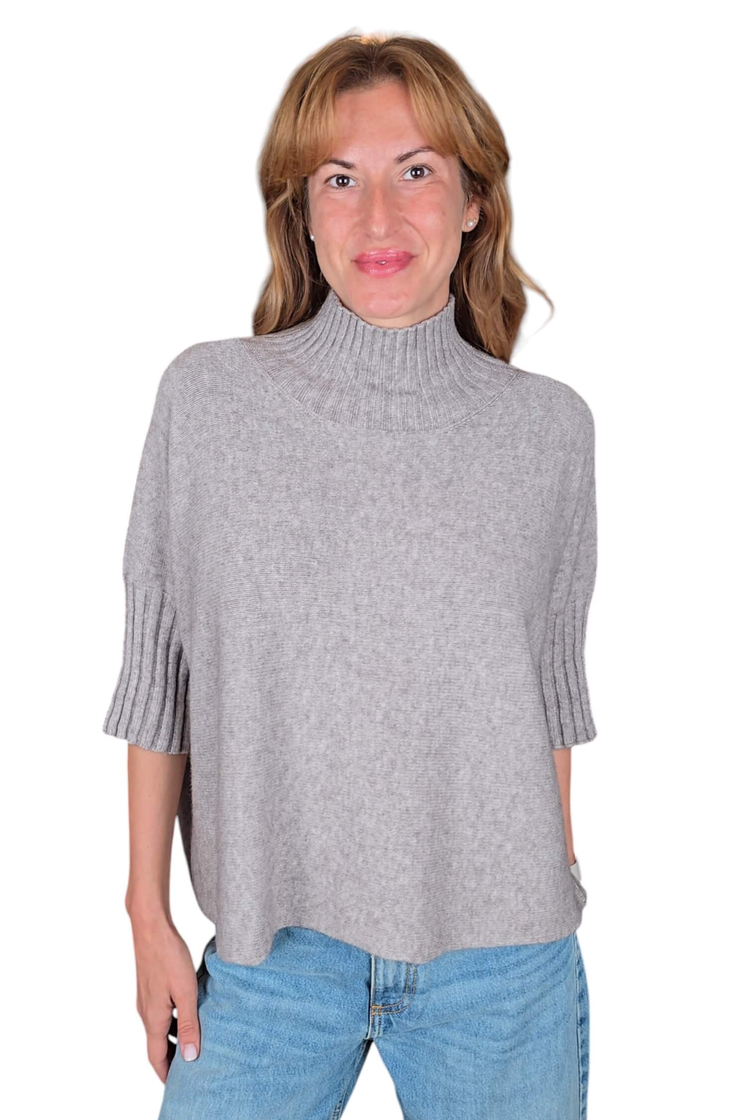 Women's oversize sweater with turtleneck IMPERIAL pale brown