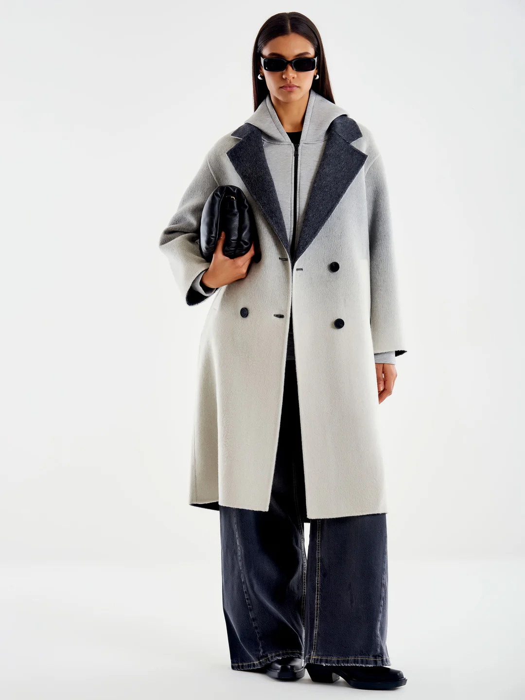 Women's long transitional woolen coat VICOLO gray (wool blend)