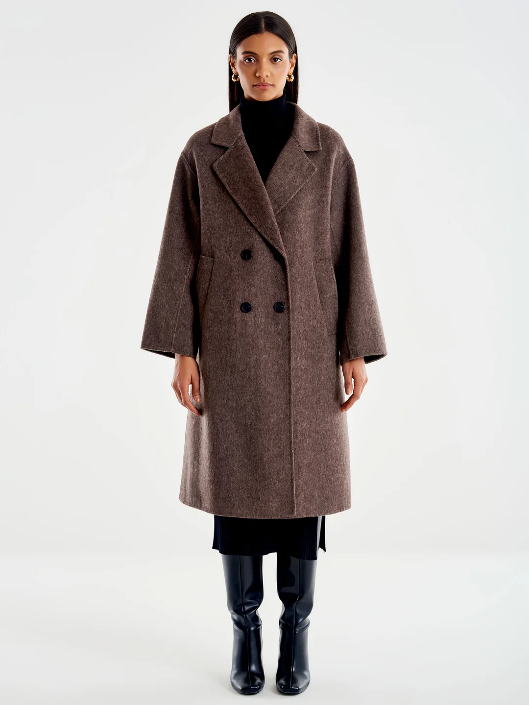 Women's long transitional wool coat VICOLO brown (wool blend)