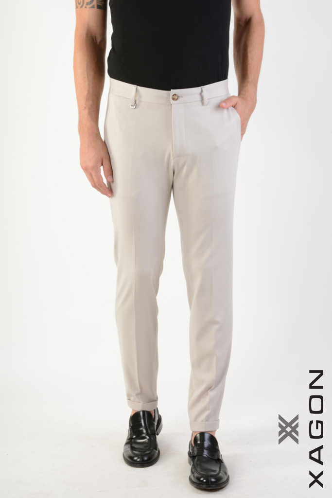 Men's elegant stretch trousers XAGON MAN beige