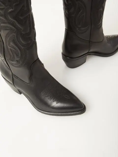 Women's leather cowboy embroidered boots OVYE black