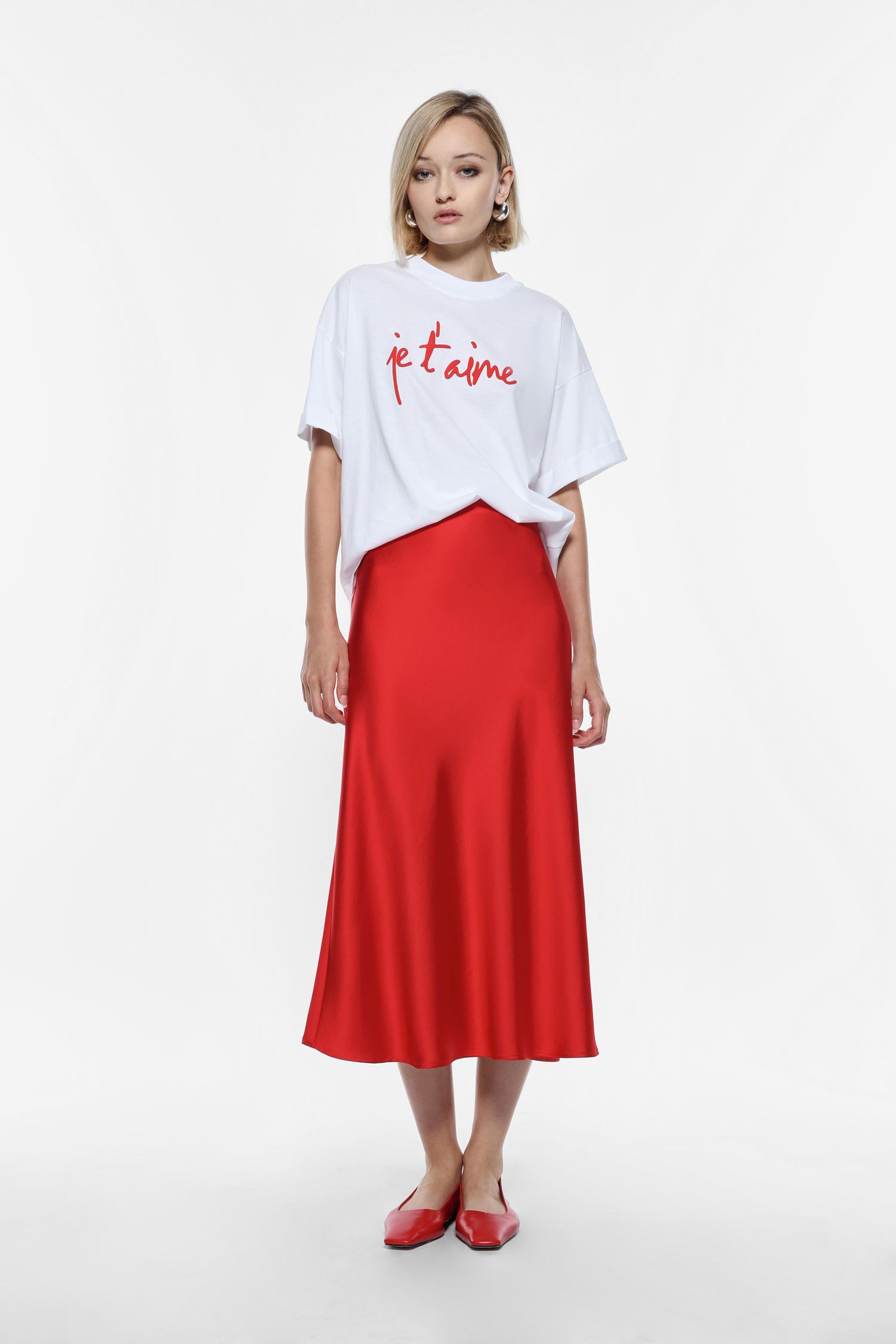 Women's satin midi skirt IMPERIAL red