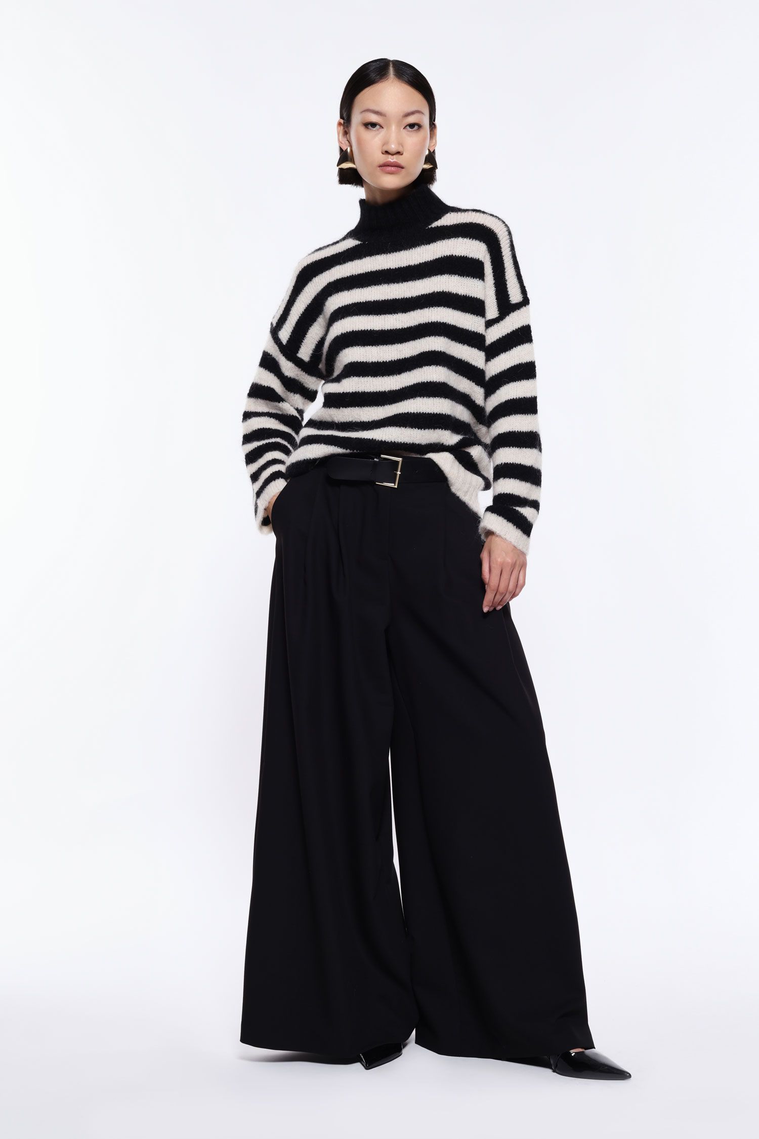 Women's wide elegant trousers with belt IMPERIAL black