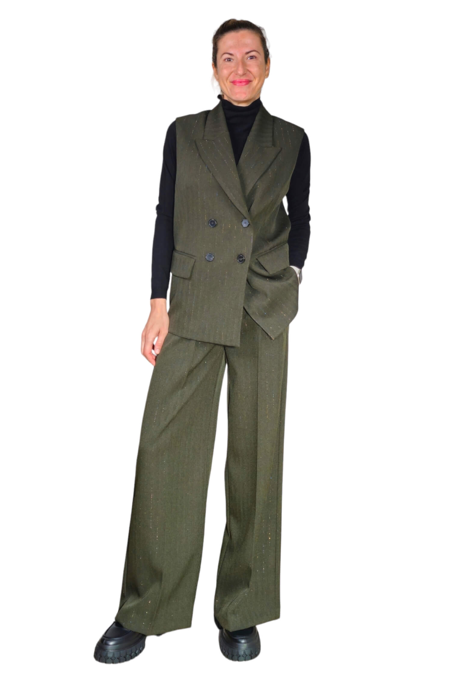 Women's wide trousers VICOLO khaki green 1