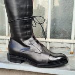 Handmade leather LE BOHÉMIEN black high boots with shiny toe
