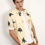 Men's shirt with long sleeves IMPERIAL beige with print