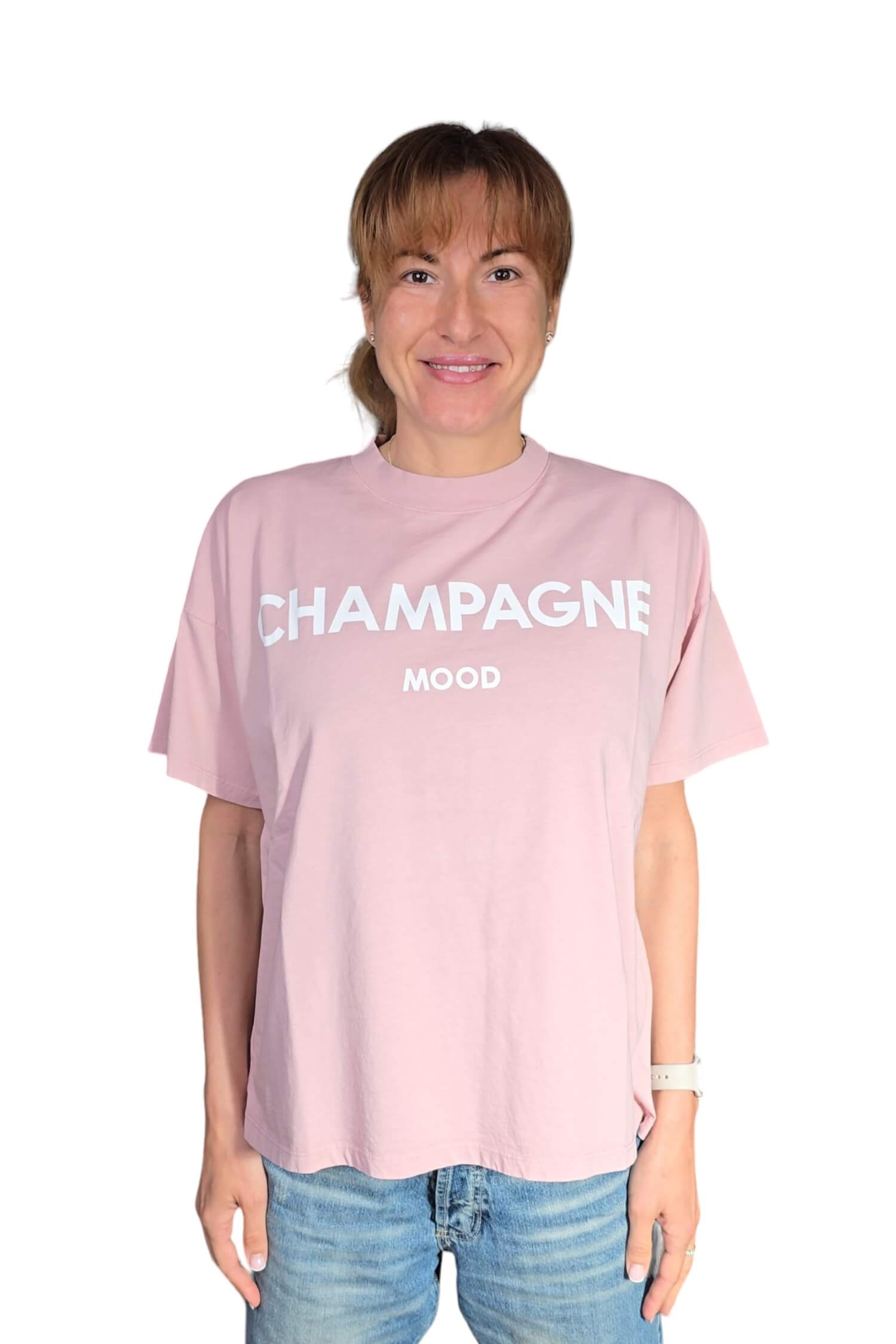 Women's old pink VICOLO t-shirt with the inscription Champagne mood