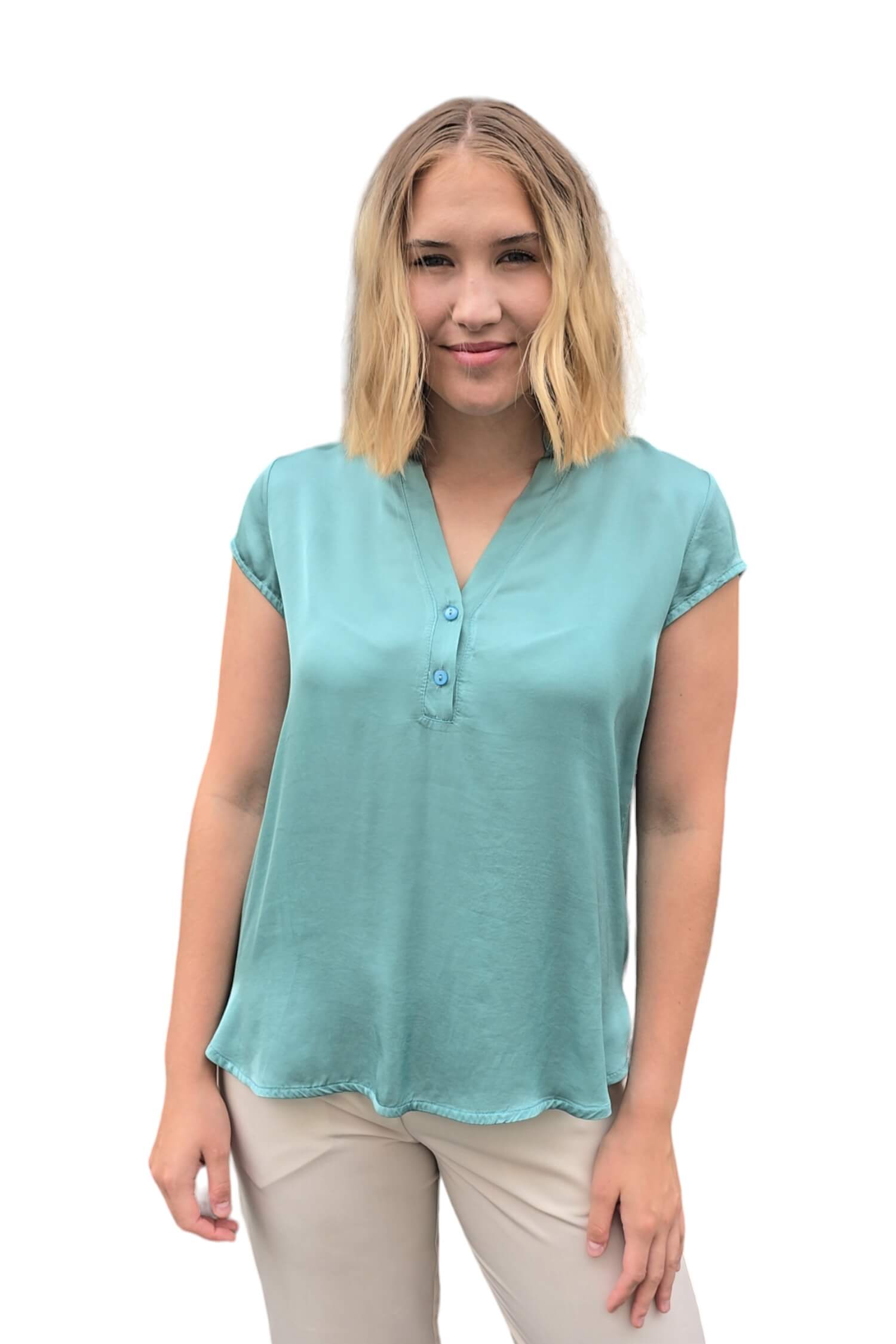 Women's satin t-shirt VICOLO turquoise