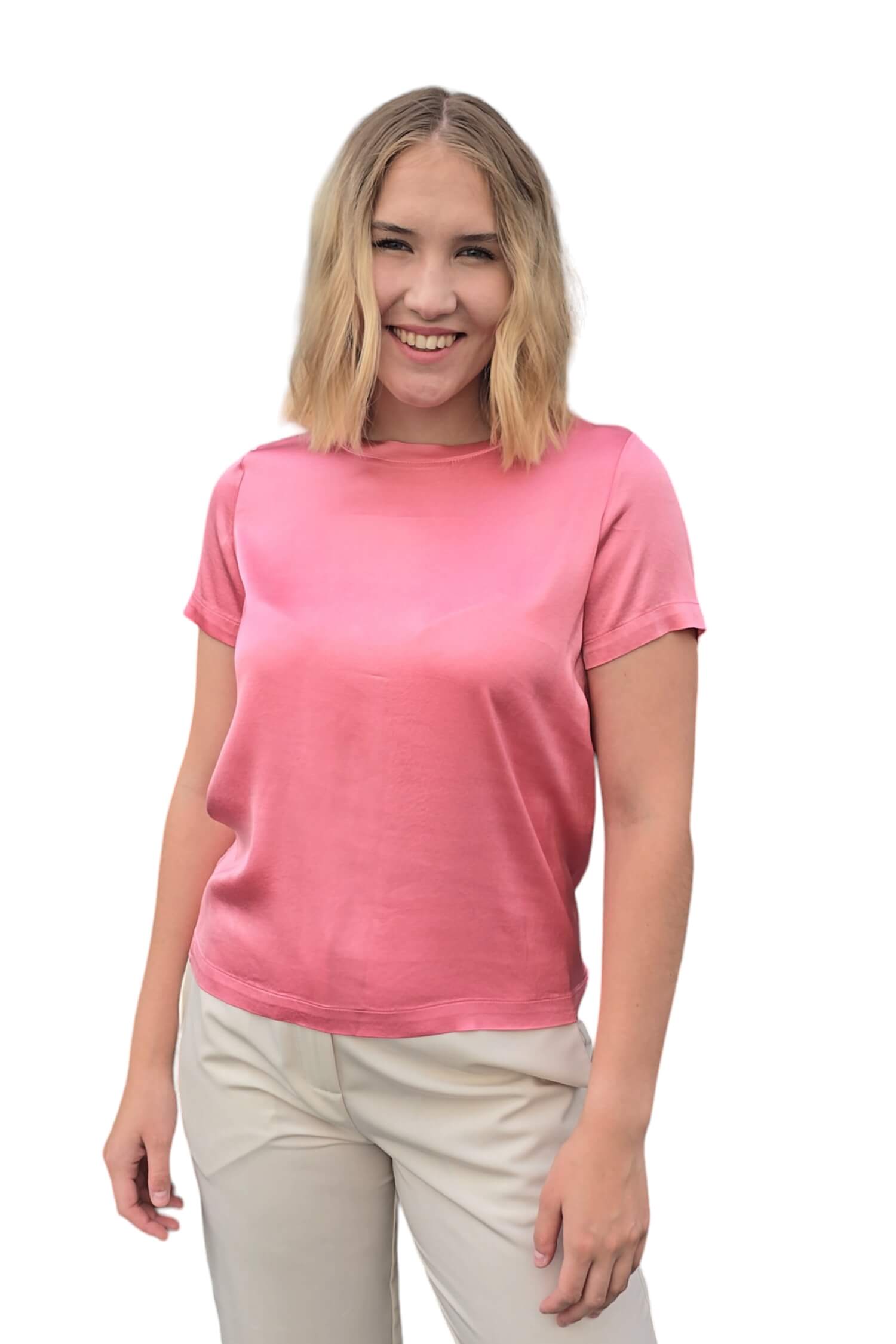 Women's pink satin T-shirt