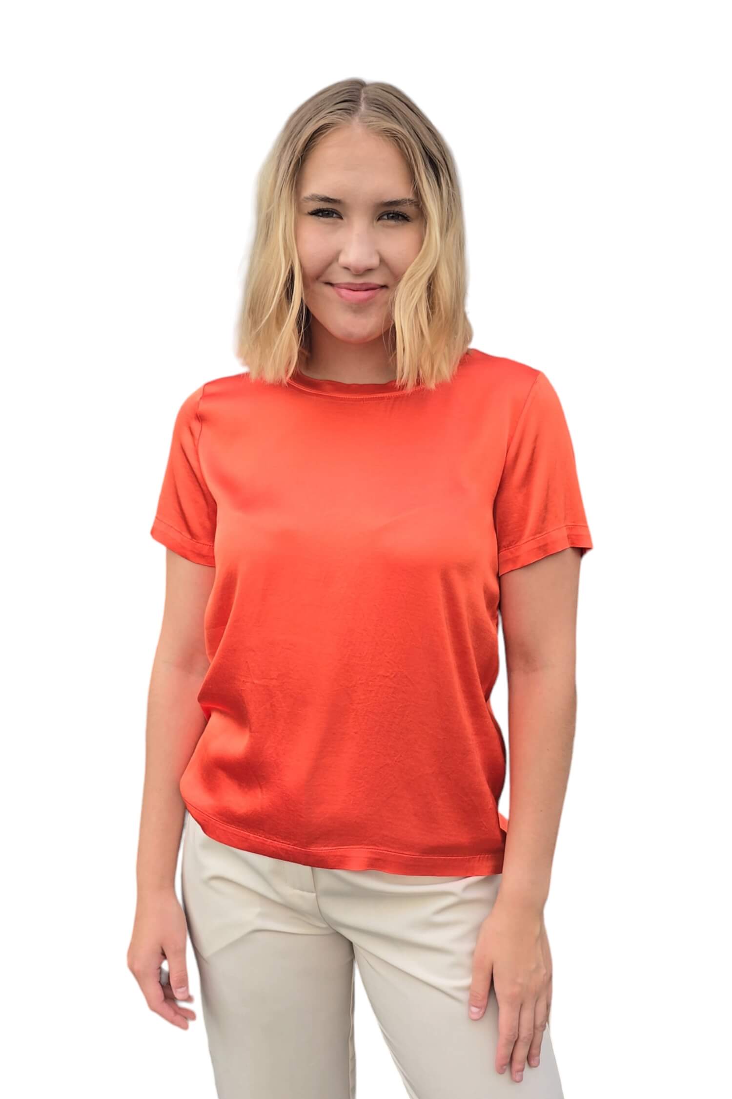 Women's orange satin t-shirt