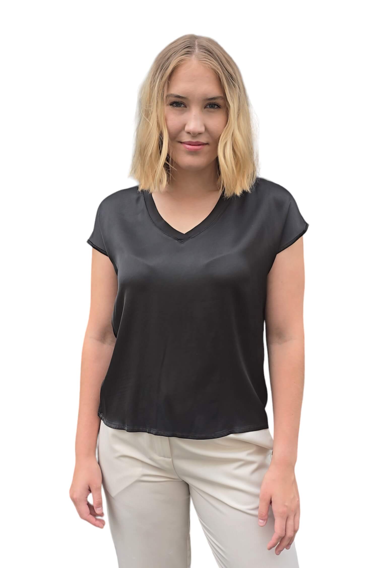 Women's satin T-shirt black