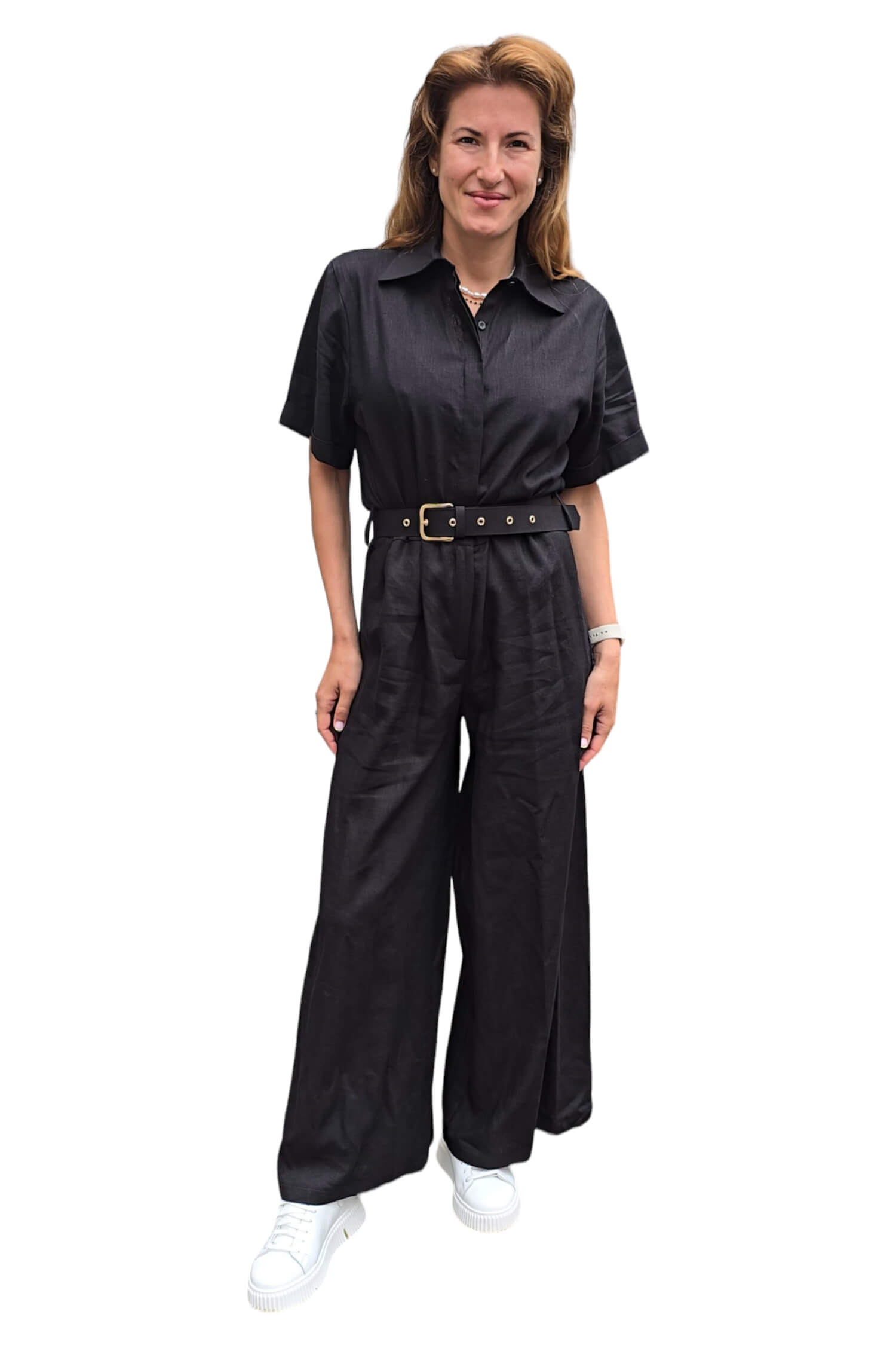 Women's summer linen overall KONTATTO black