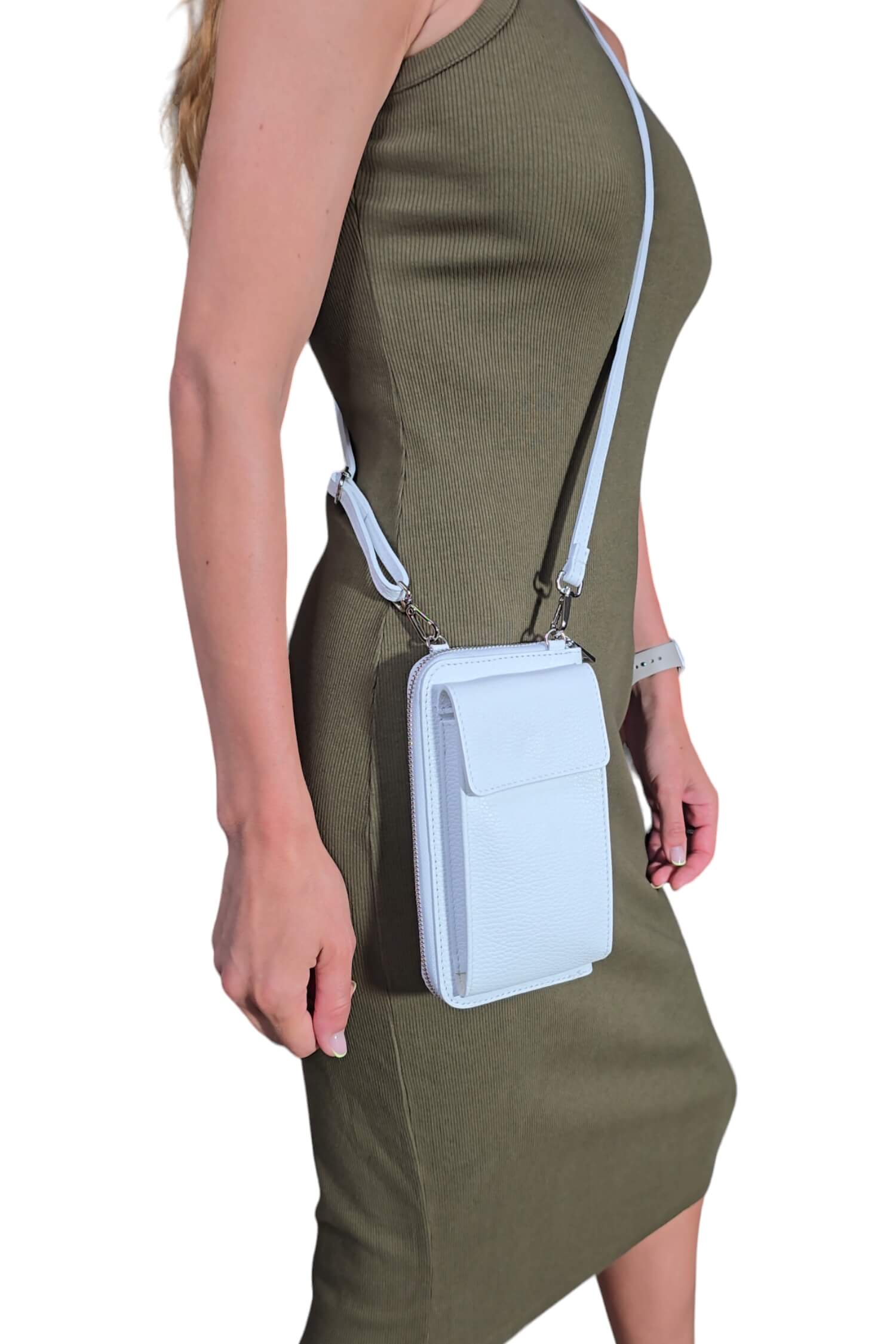 Women's leather crossbody mobile phone bag - wallet white