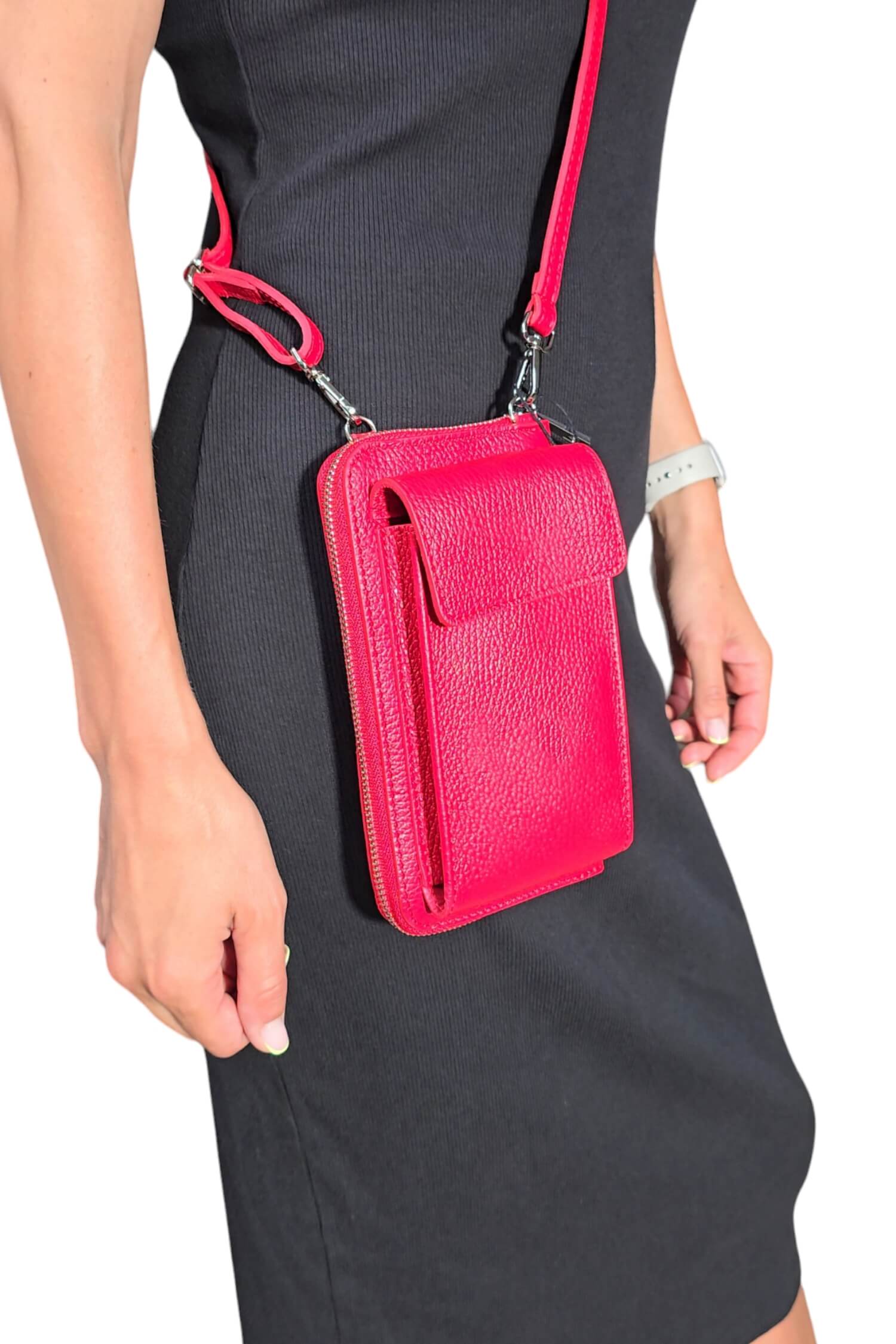 Women's leather crossbody mobile phone bag - wallet red