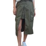 Women's long sporty cotton skirt VICOLO khaki green