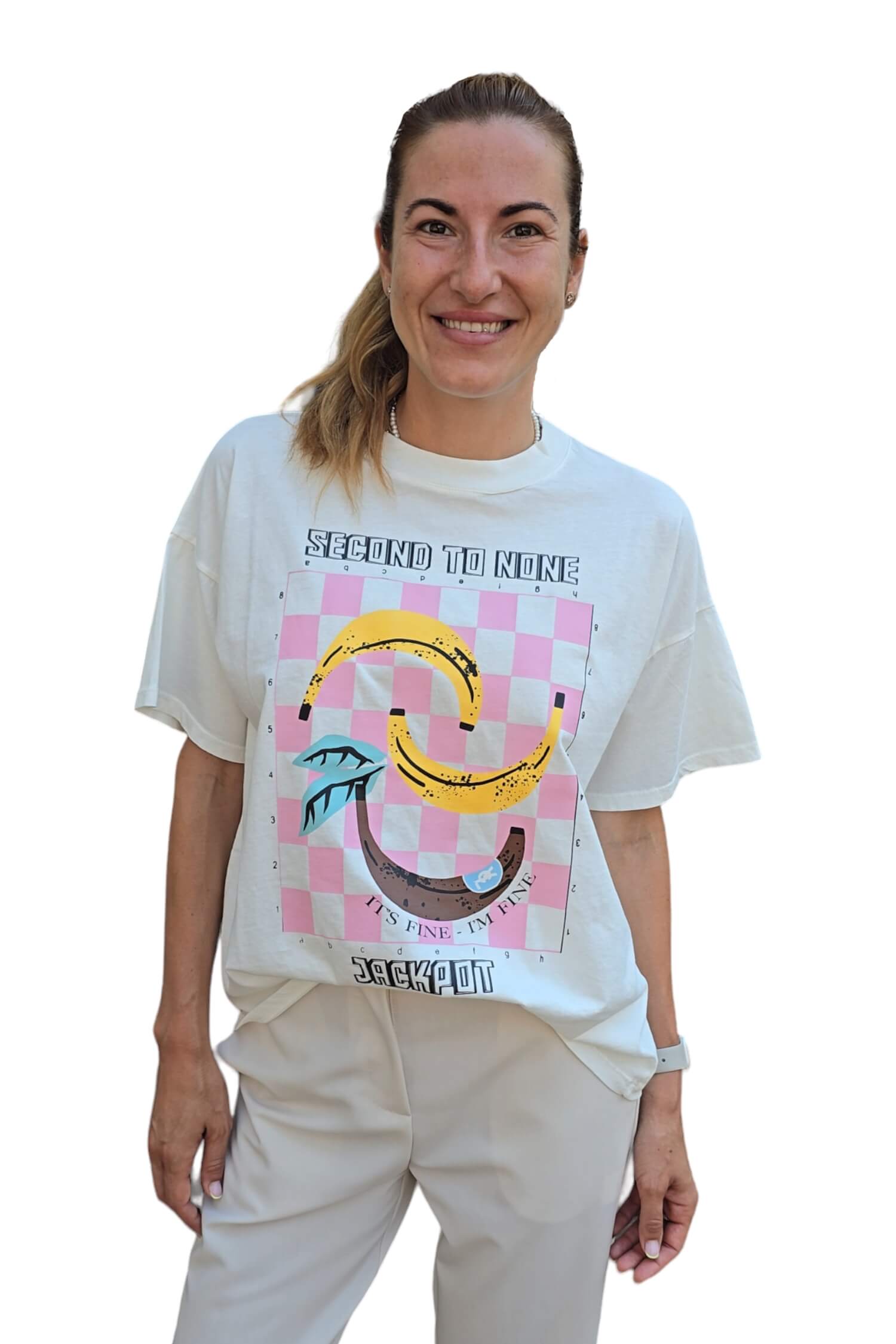 Women's oversize T-shirt with banana print VICOLO white