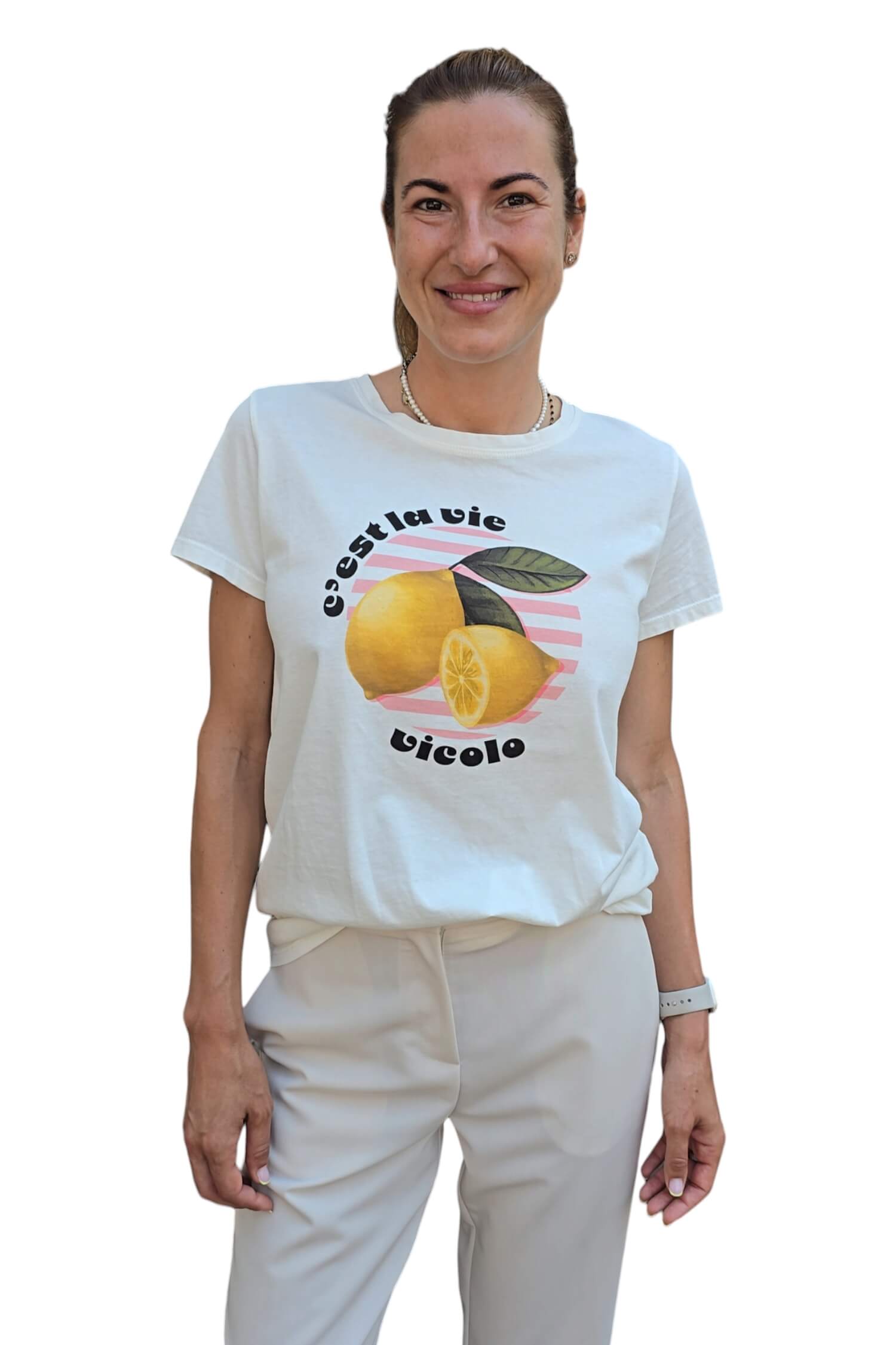 Women's T-shirt with lemon print VICOLO white