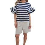 T-shirt with ruffled sleeves VICOLO striped blue