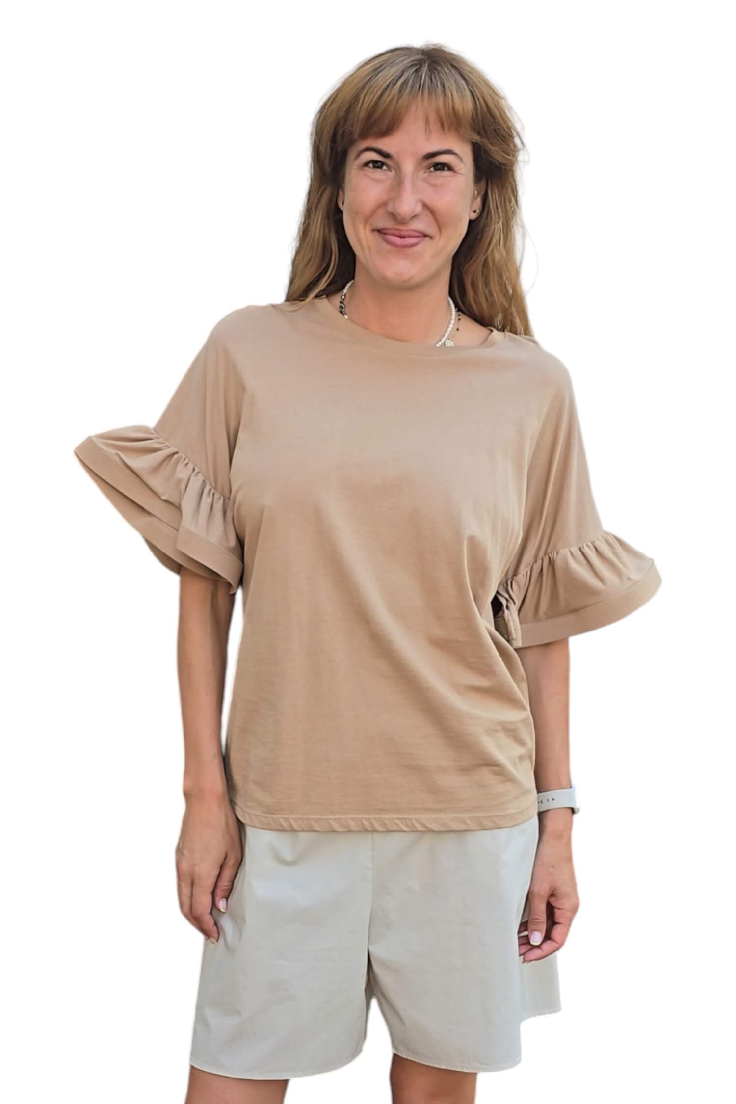 T-shirt with ruffled sleeves VICOLO beige