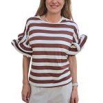 T-shirt with ruffled sleeves VICOLO striped brown