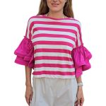 T-shirt with ruffled sleeves VICOLO striped pink