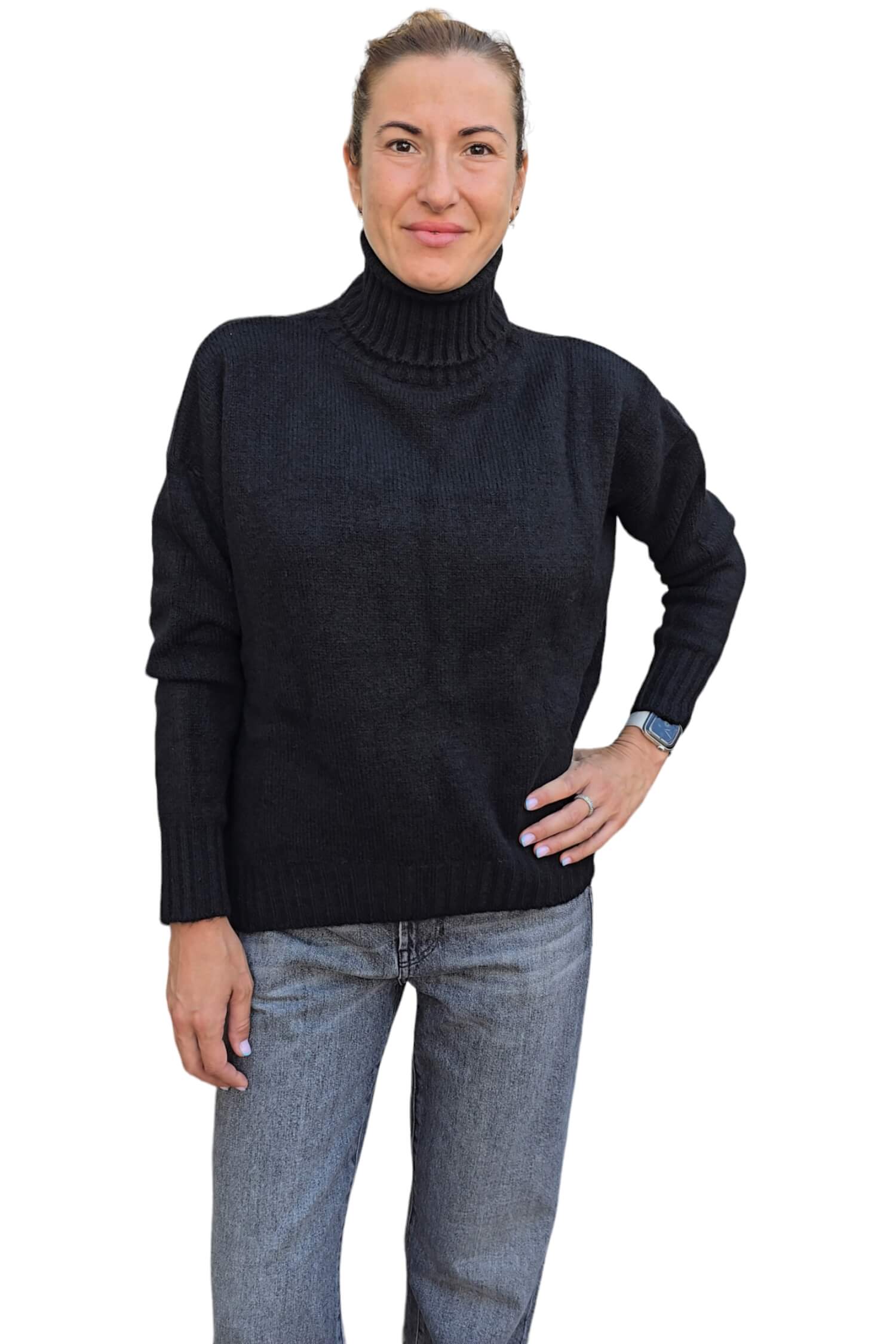 Women's wool sweater KONTATTO black (wool blend)