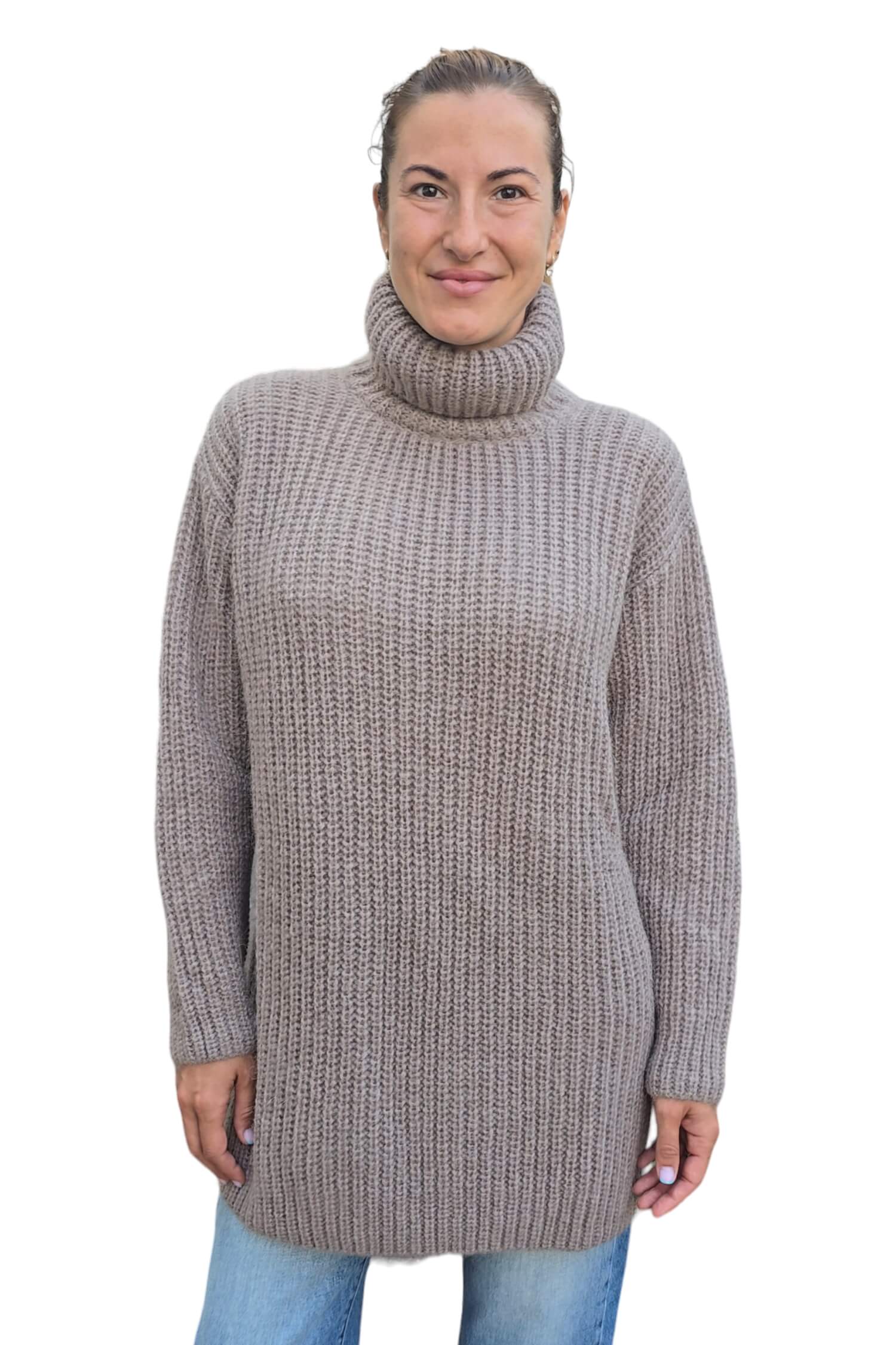 Women's long knitted sweater KONTATTO brown