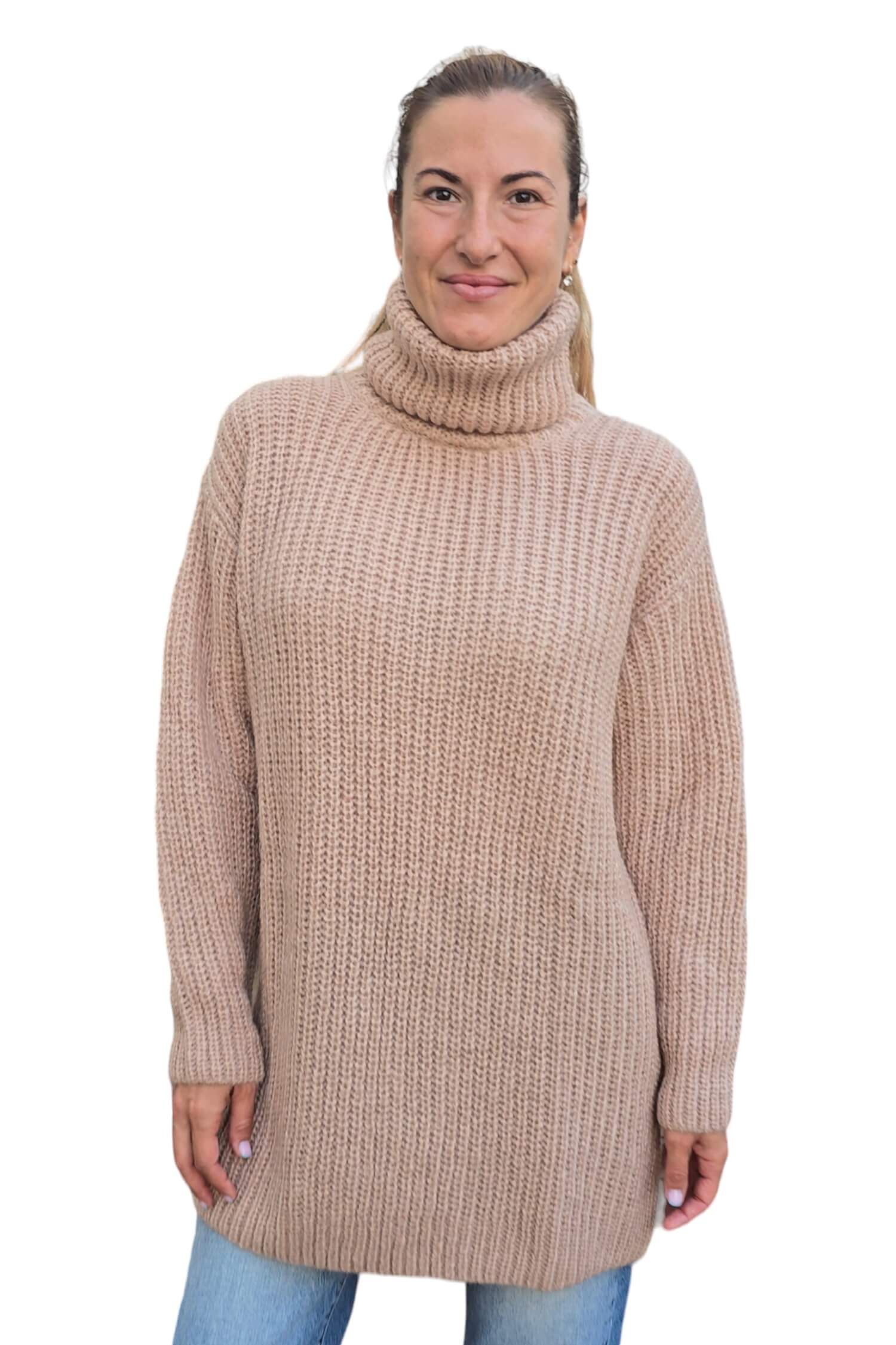 Women's long knitted sweater KONTATTO beige