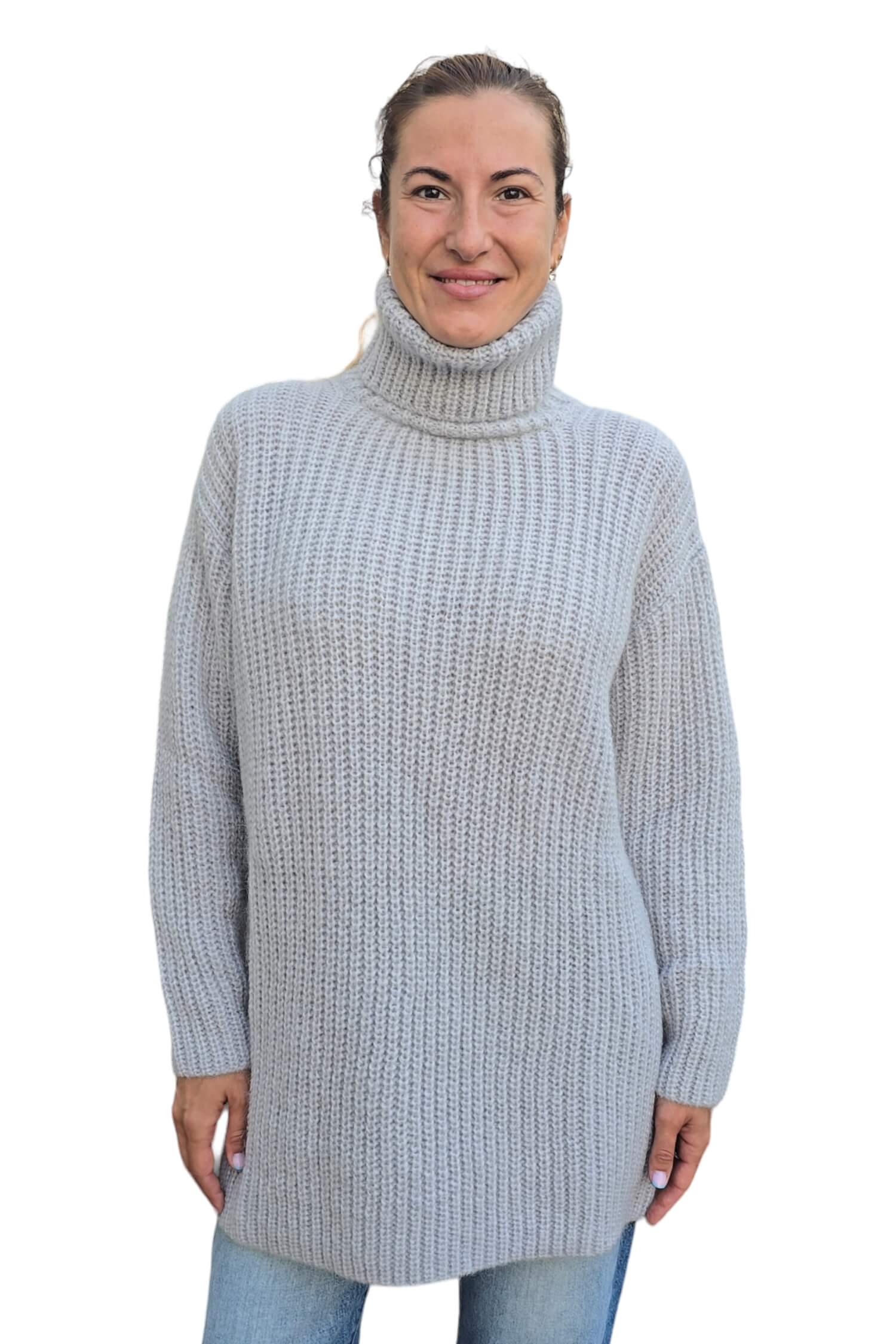 Women's long knitted sweater KONTATTO gray