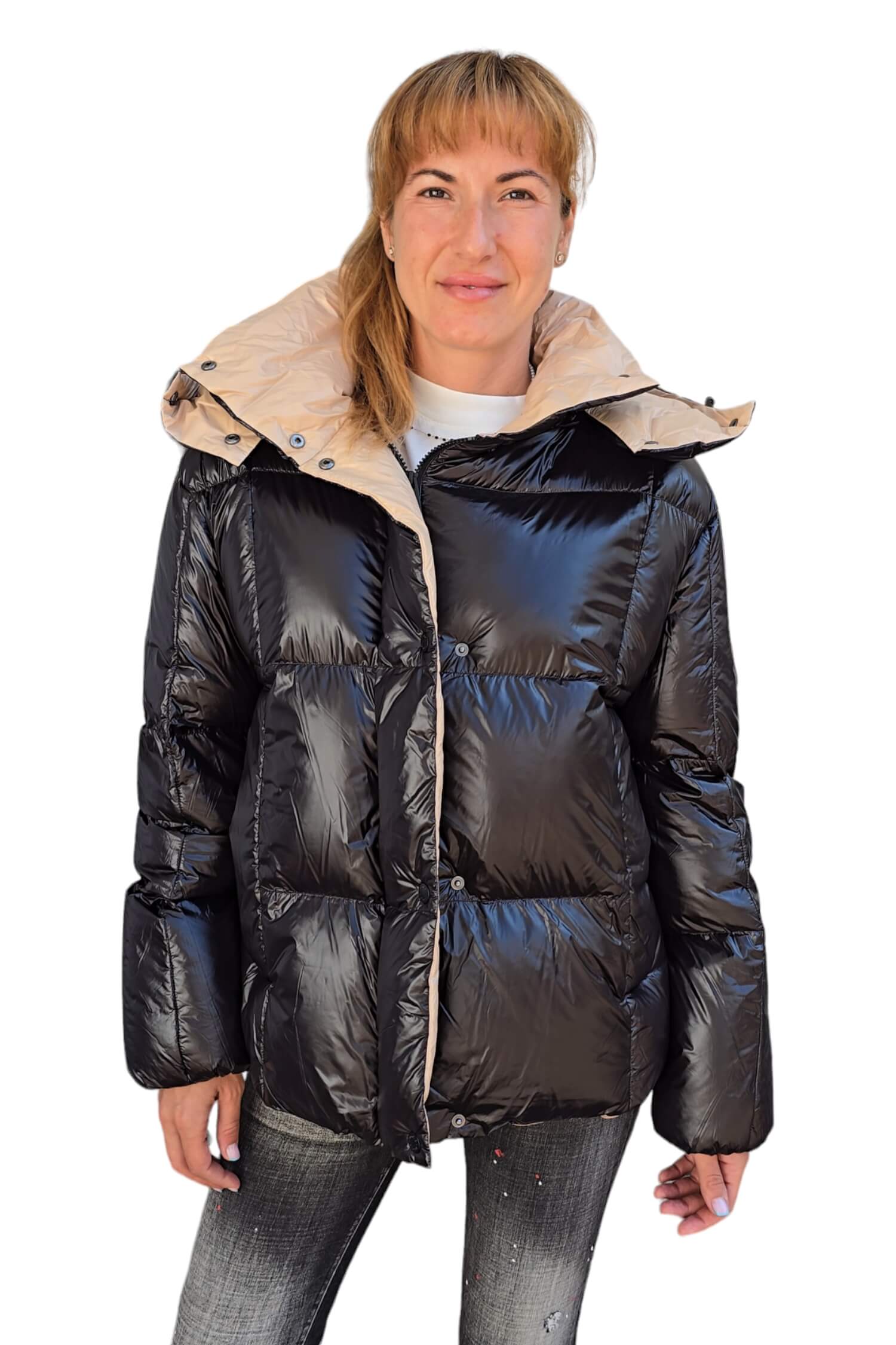 Women's down quilted winter jacket with a hood VICOLO black