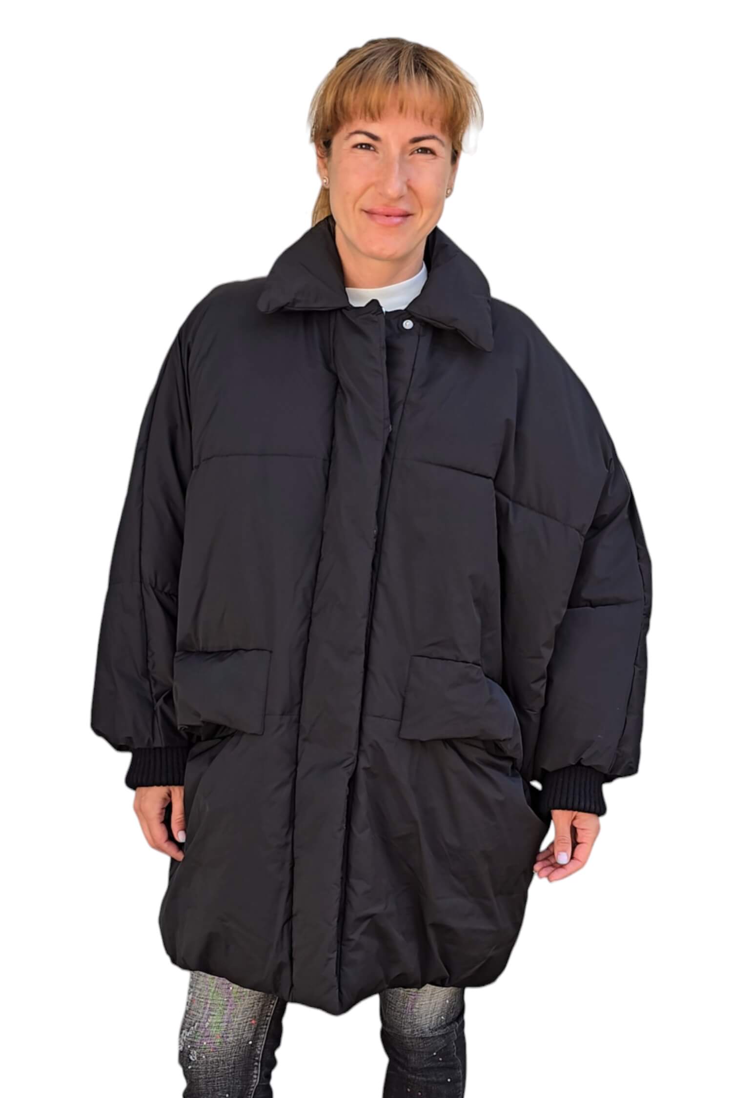 Women's long oversize quilted winter jacket DIXIE black