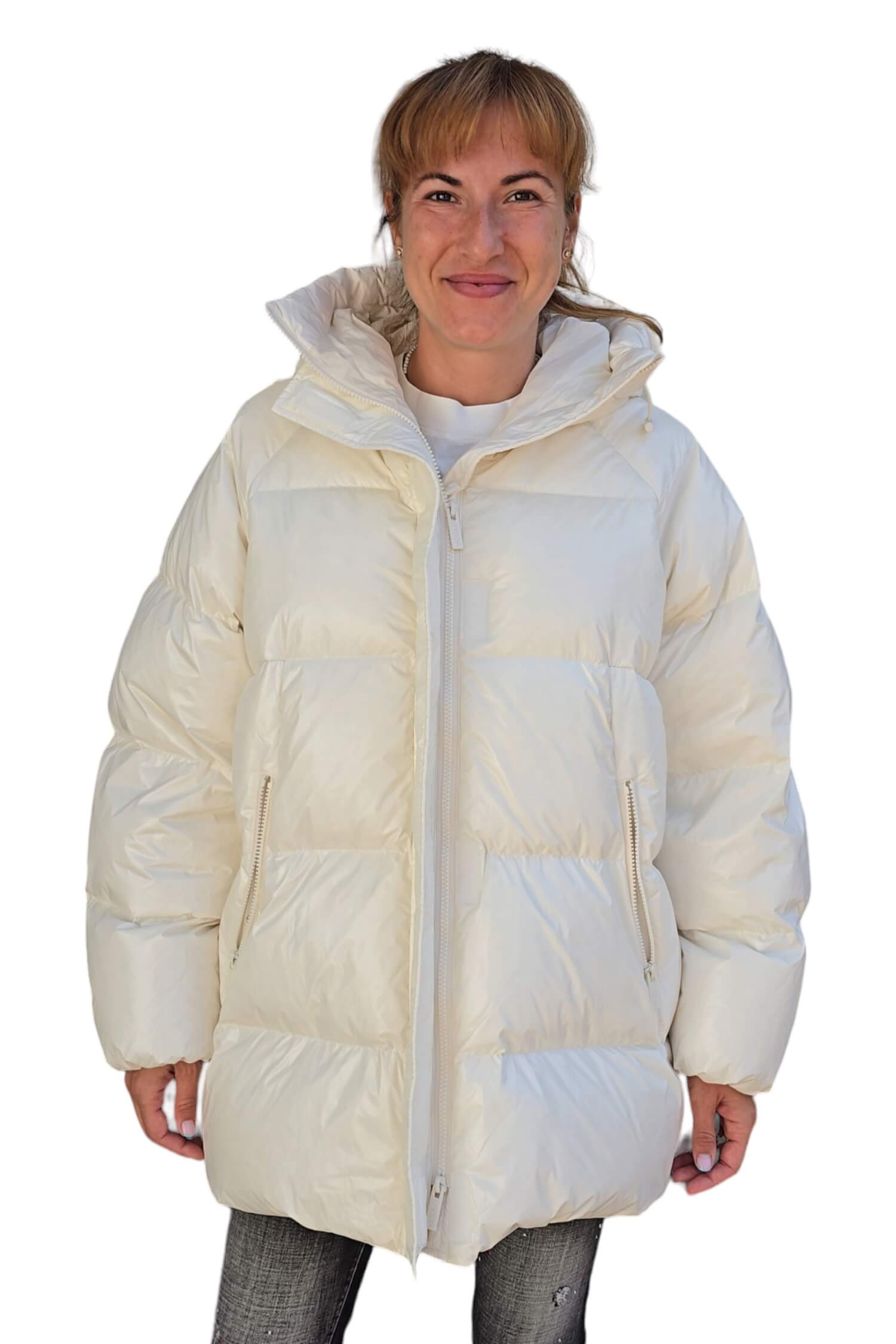 Women's quilted oversize winter jacket with hood VICOLO white