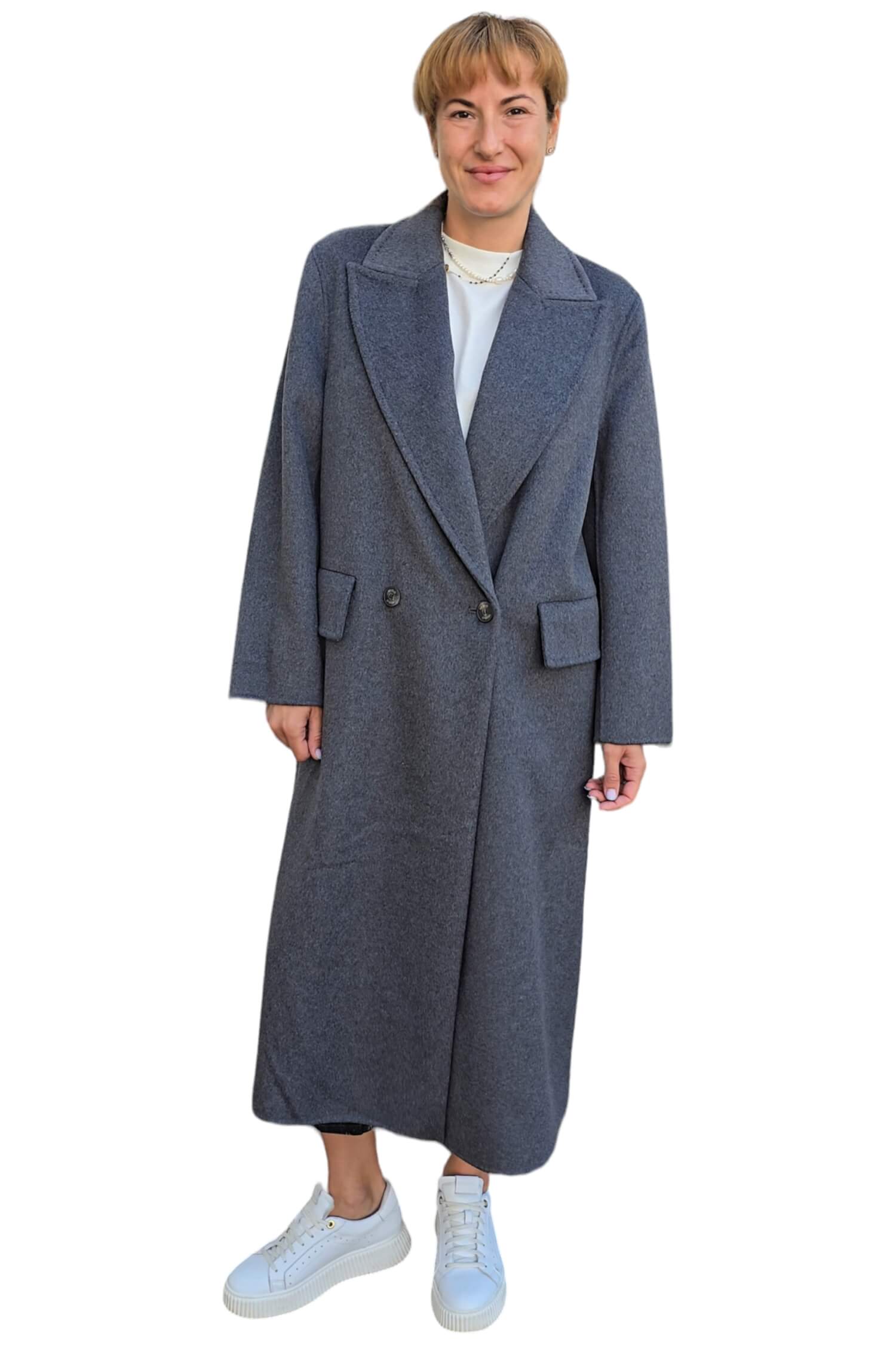 Women's long winter wool coat VICOLO gray (wool blend)