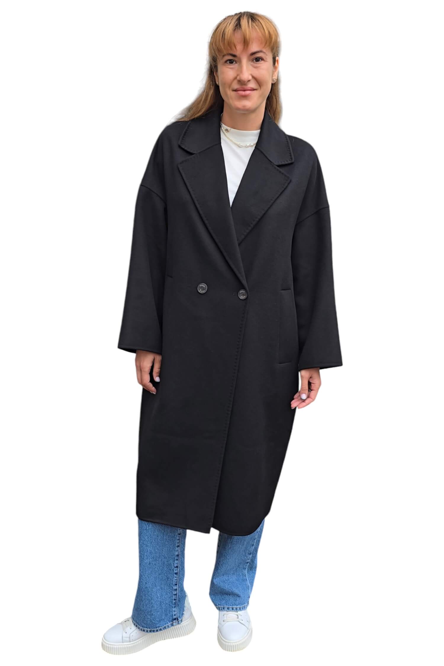 Women's long transitional oversize wool coat VICOLO black (wool blend)