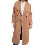 Women's long transitional wool double-breasted coat VICOLO brown (wool blend)
