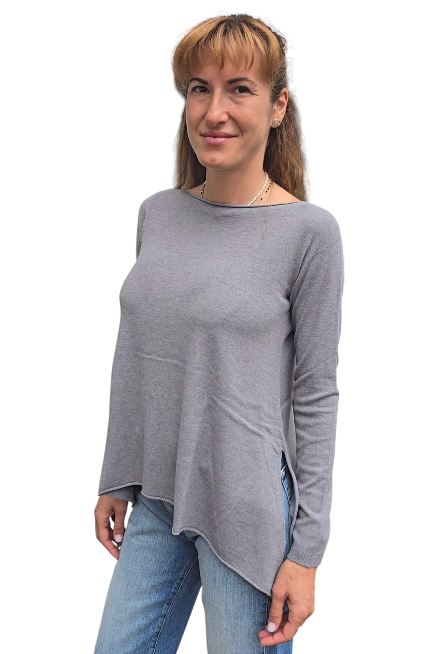 Women's thin sweater with slit KONTATTO gray