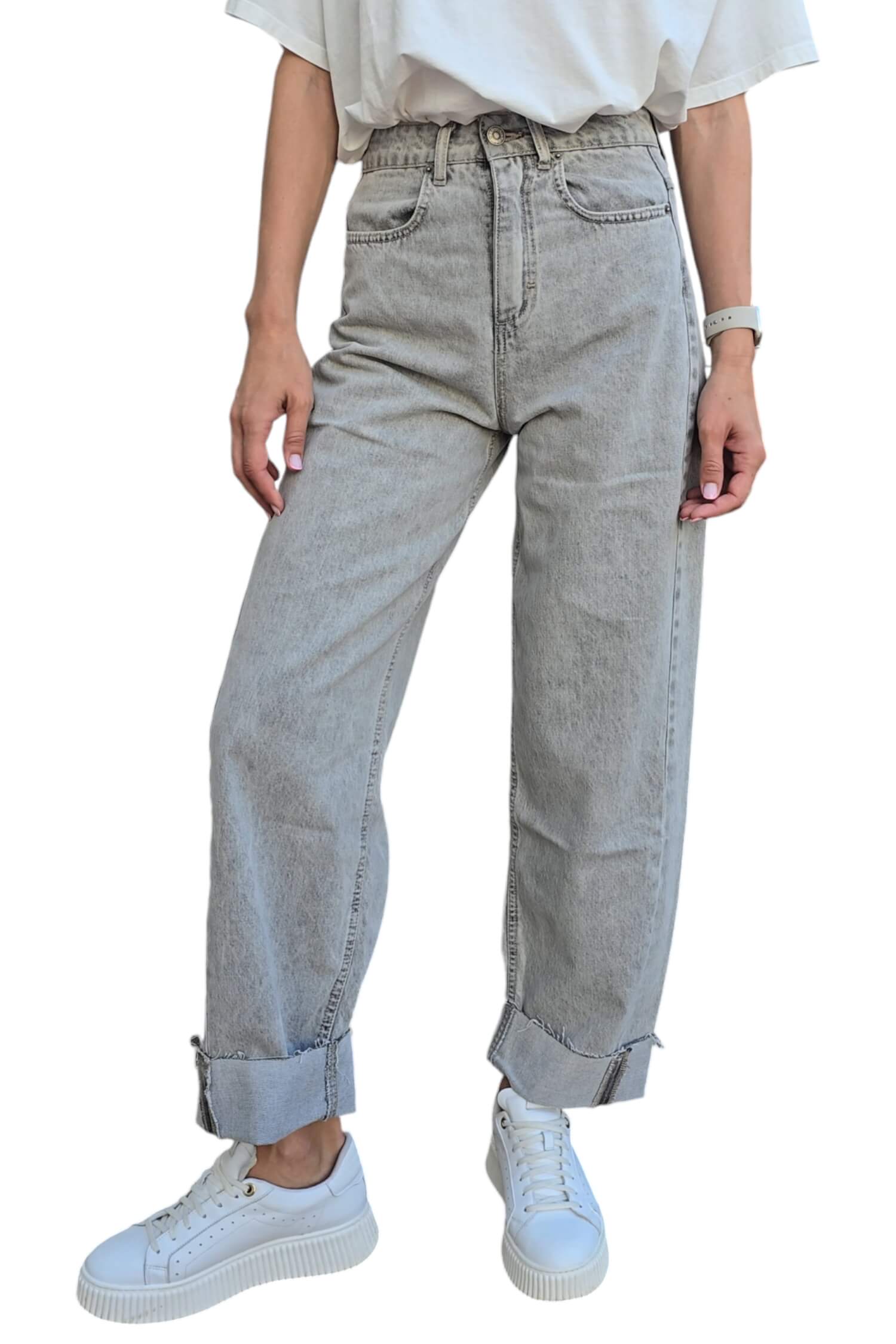 Women's wide jeans with a high waist VICOLO gray