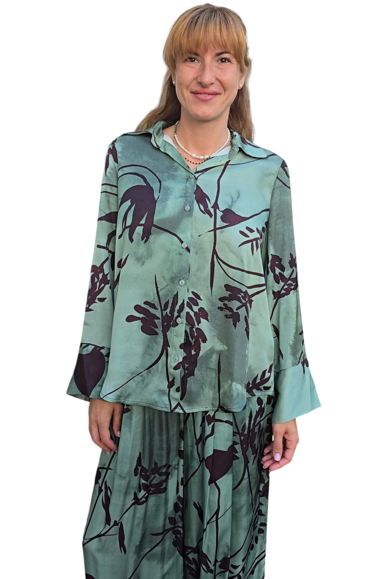 Women's satin oversize shirt VICOLO green