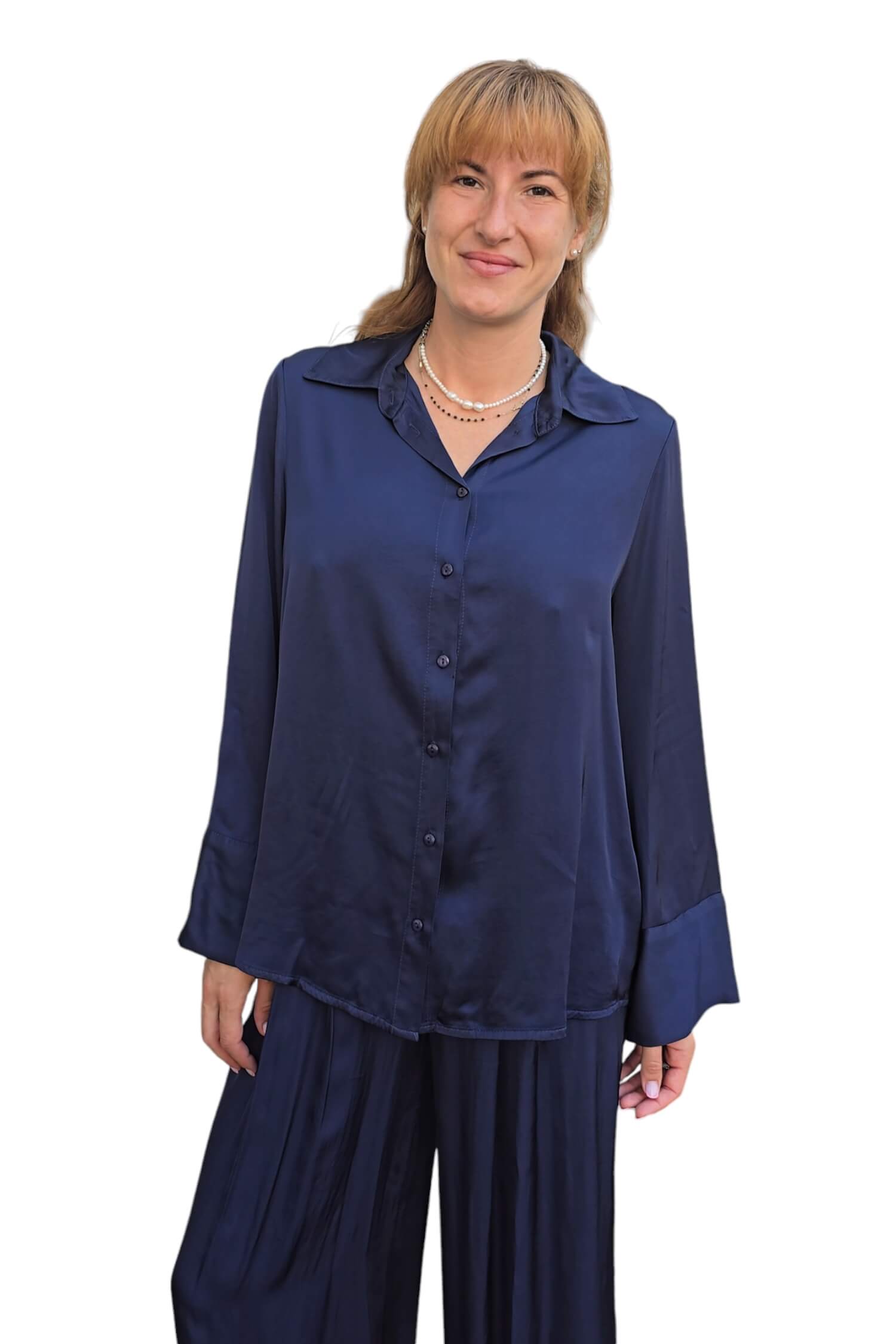 Women's satin oversize shirt VICOLO blue