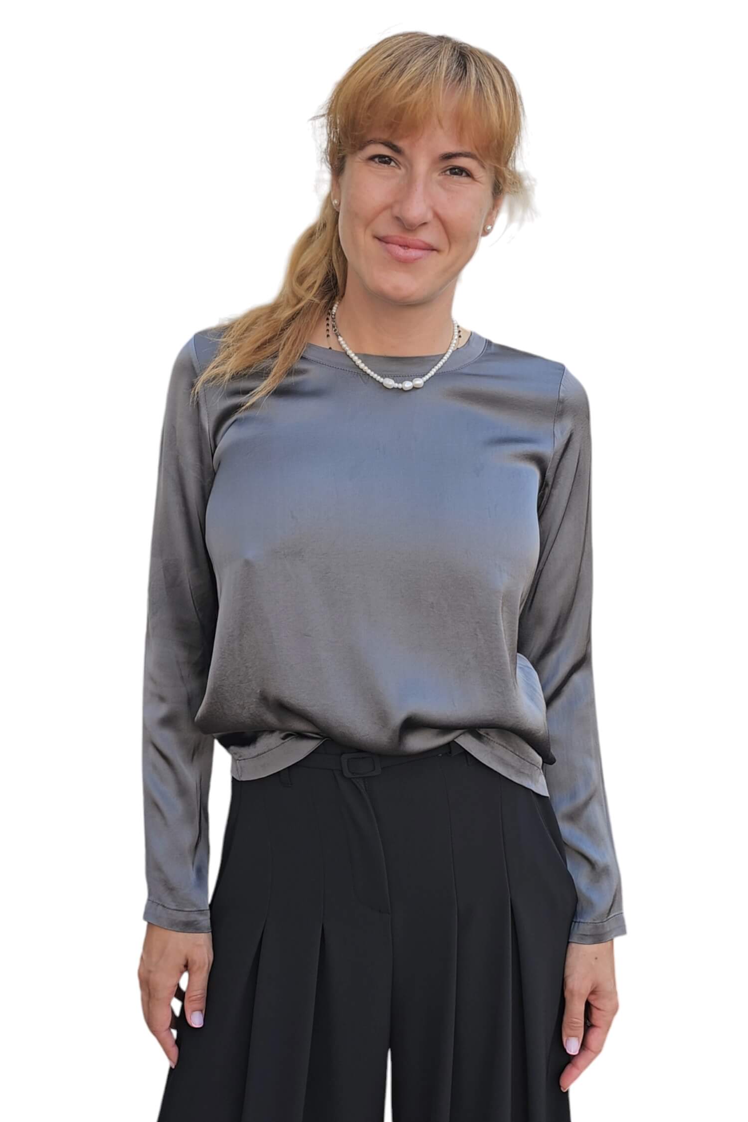 Women's satin T-shirt with long sleeves VICOLO gray