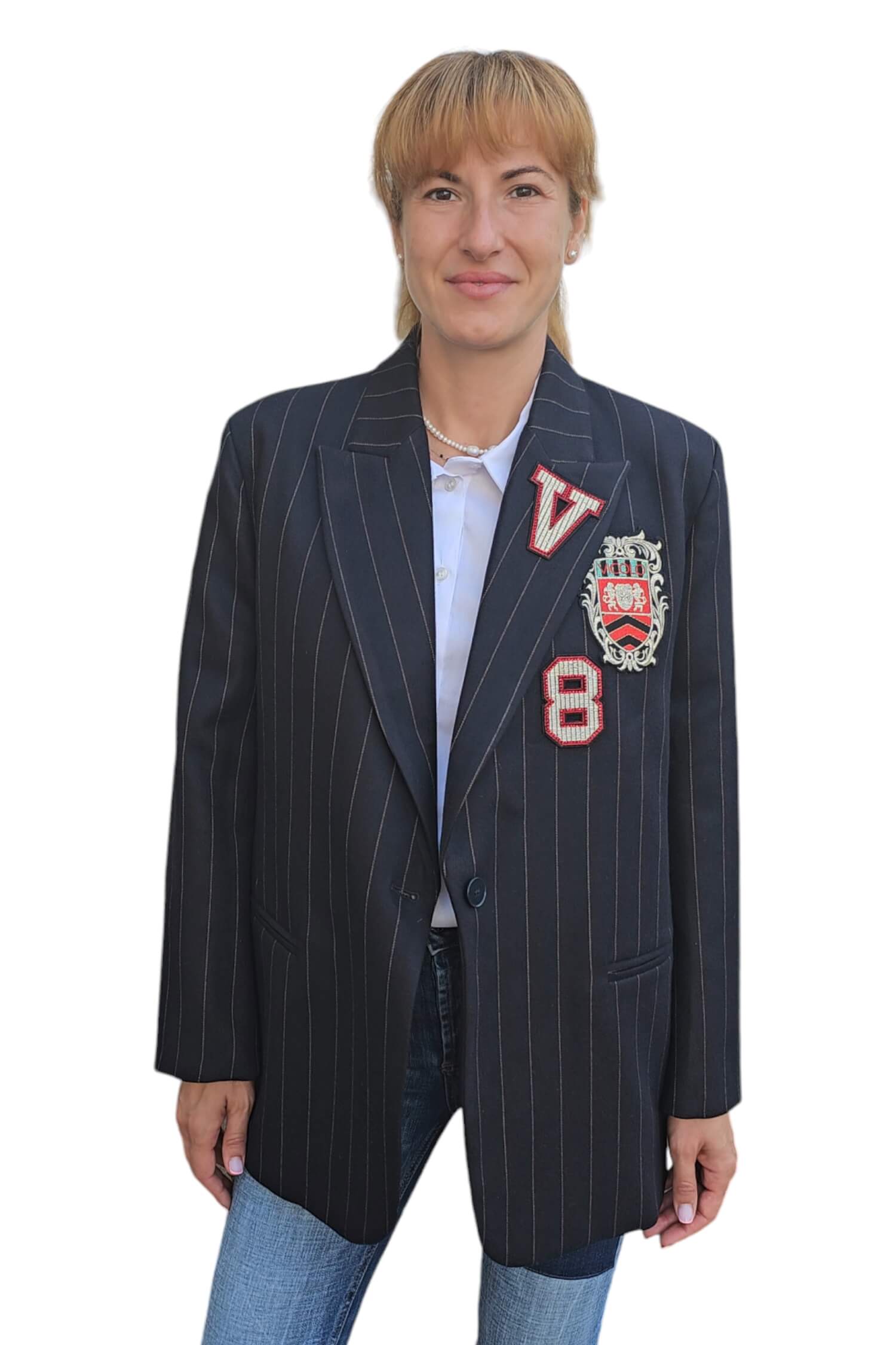 Women's oversize jacket with patches VICOLO blue