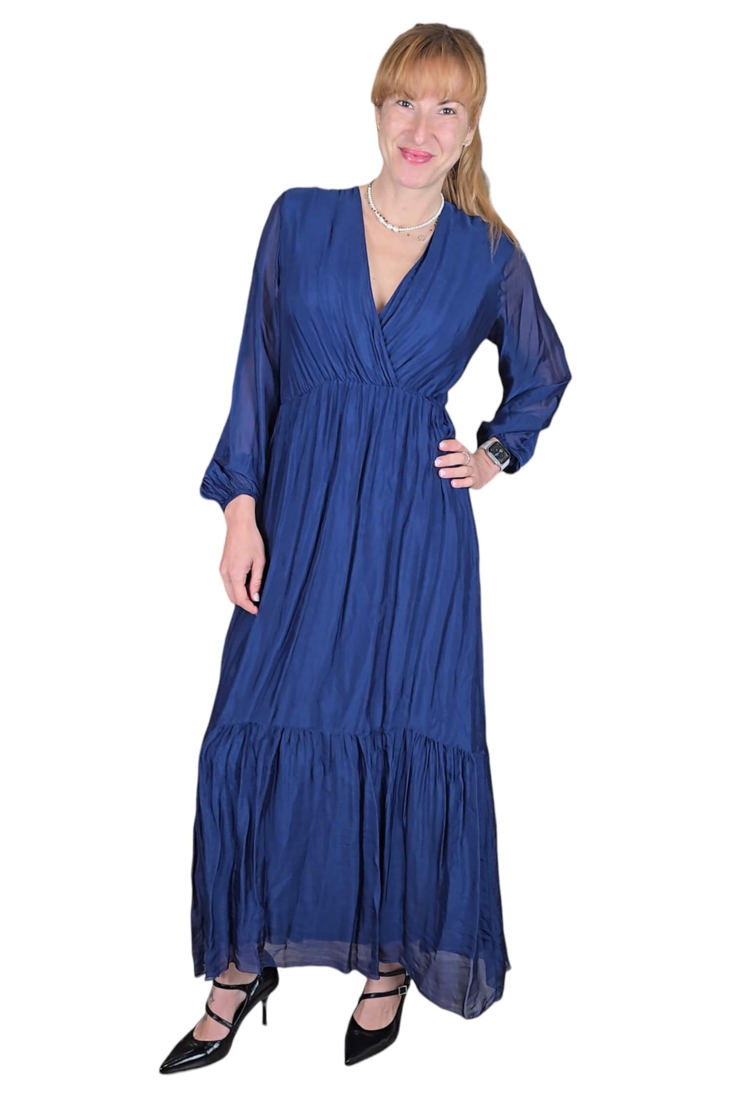 Women's formal long dress made of silk blend DIXIE blue