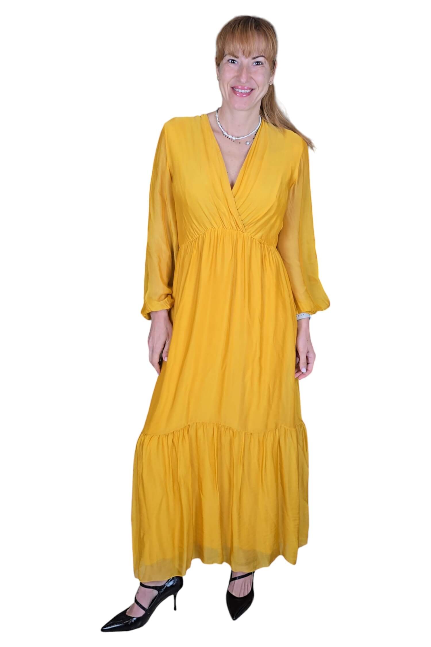 Women's formal long dress made of silk blend DIXIE yellow