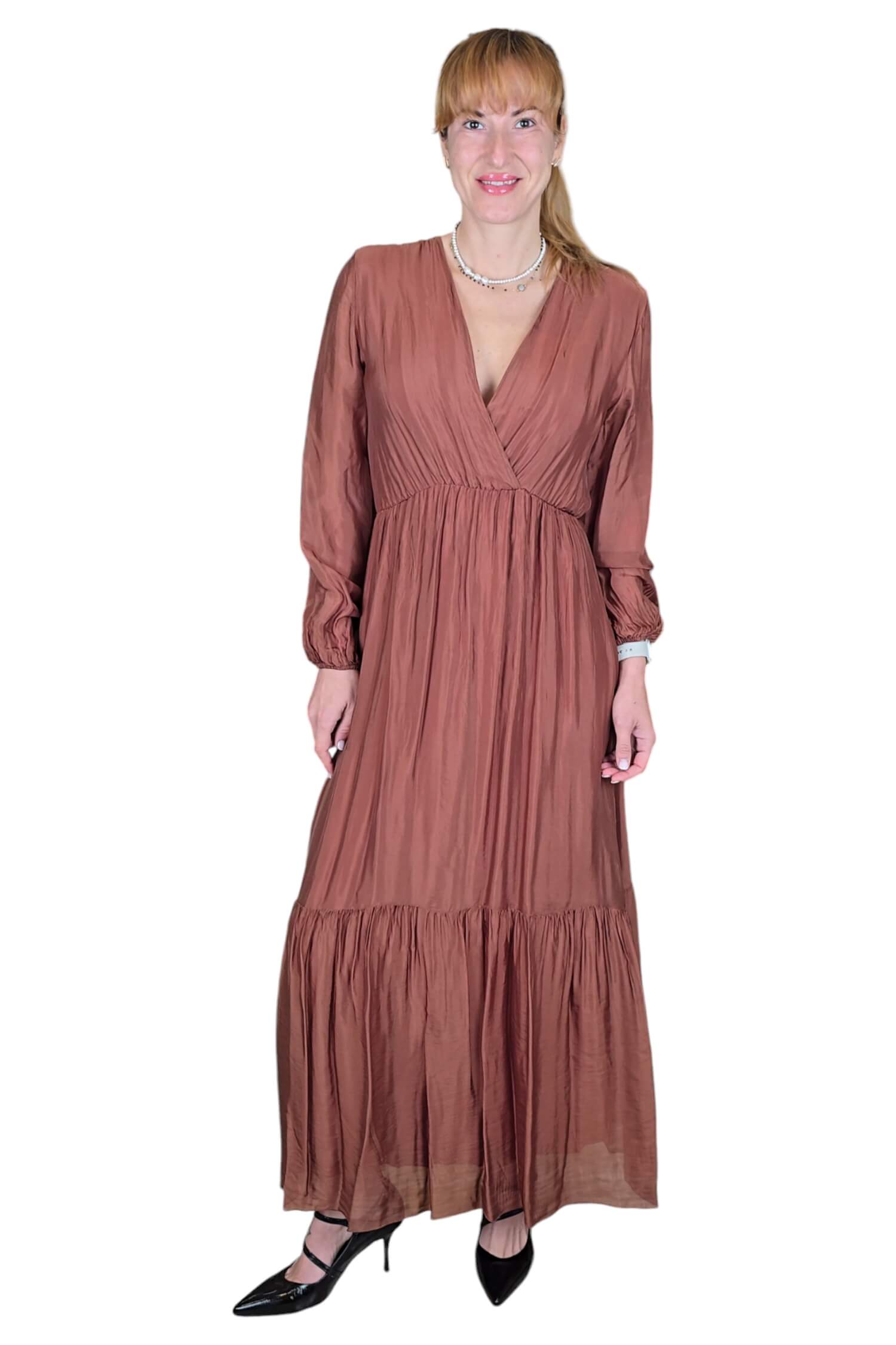 Women's formal long dress made of silk blend DIXIE brown