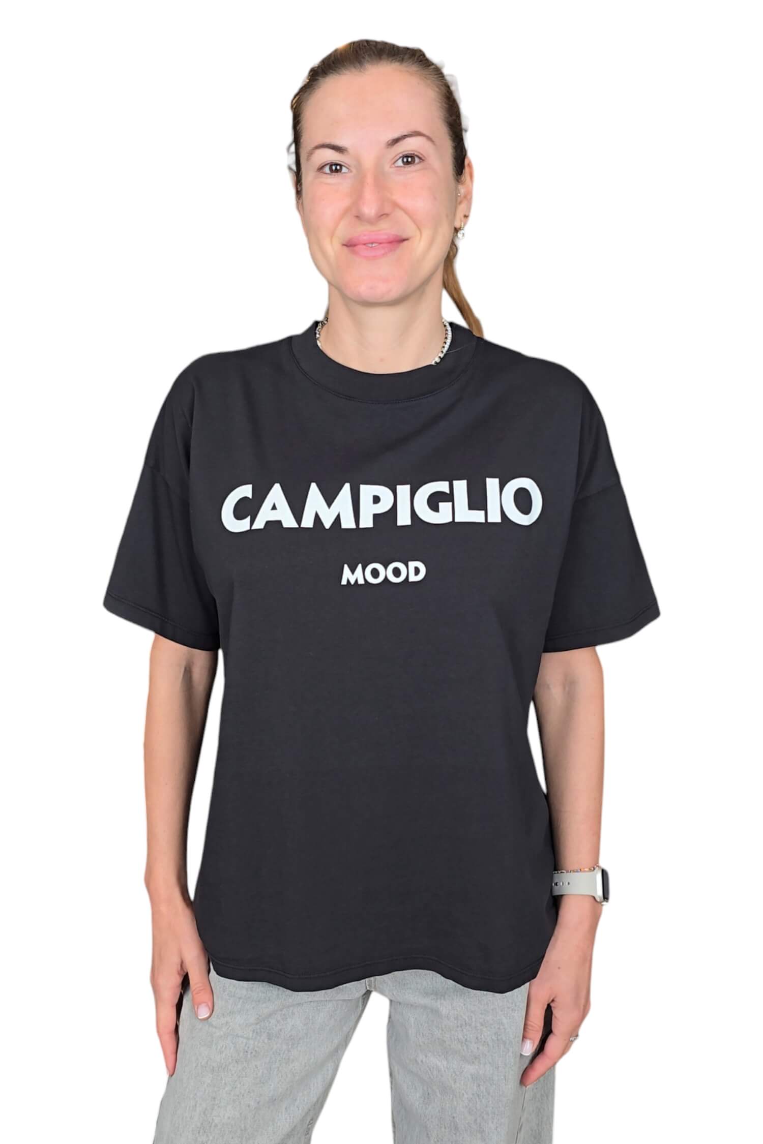 Women's oversize t-shirt with the inscription CAMPIGLIO VICOLO black