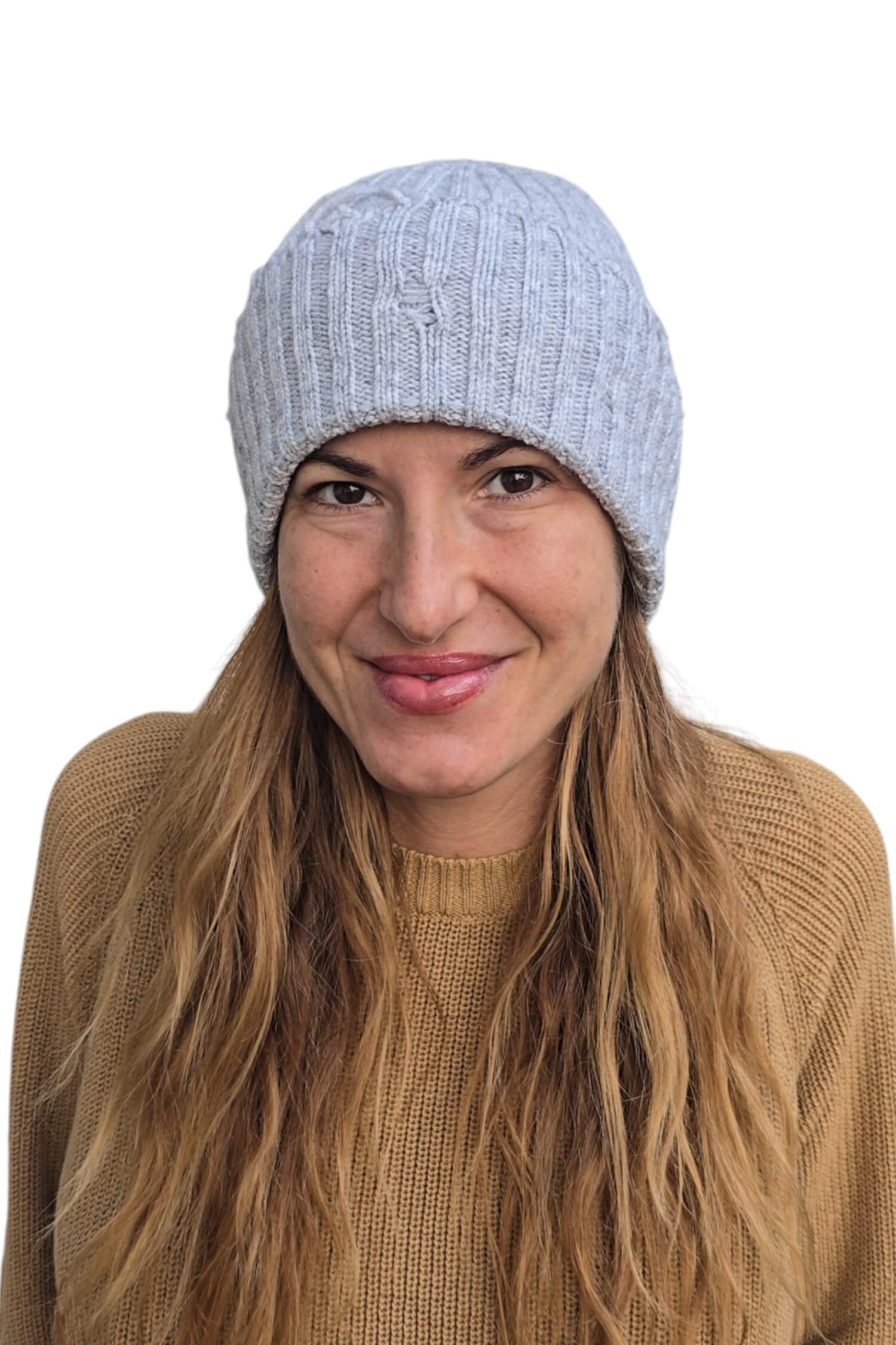 Women's winter cashmere hat VICOLO gray (cashmere blend)